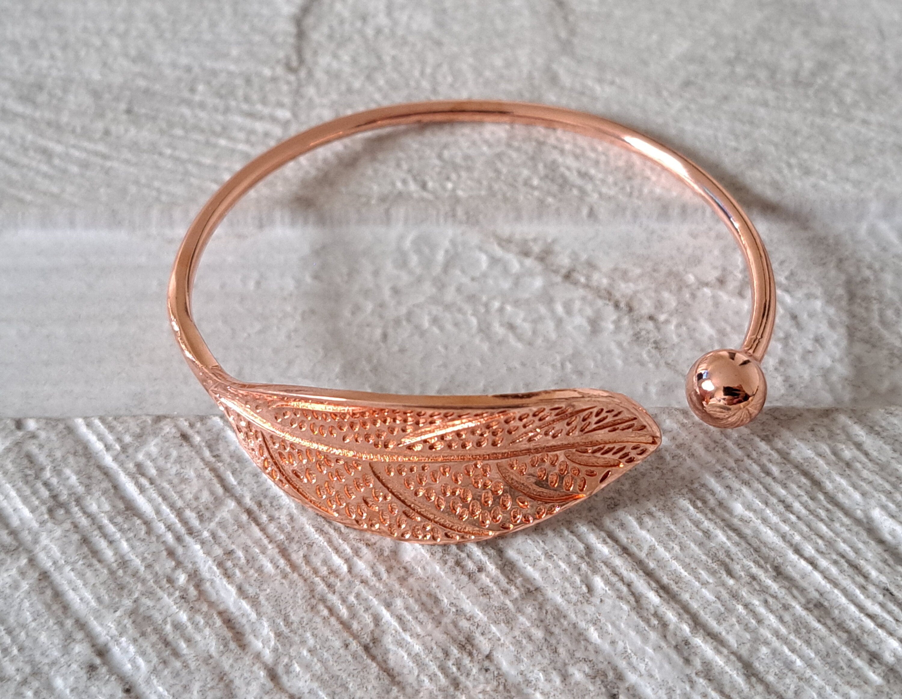 Rose Gold Leaf Shape Textured Bangle
