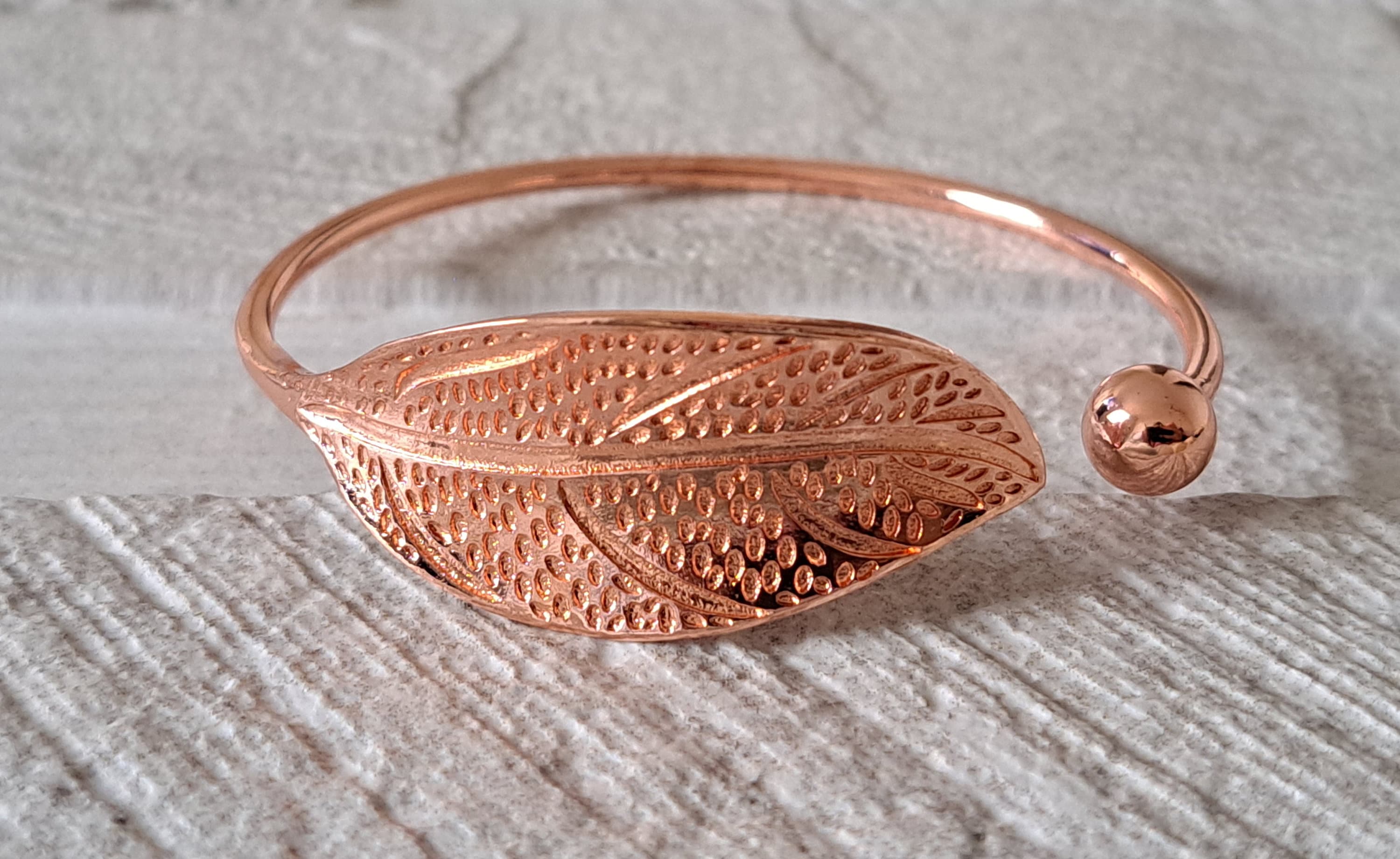 Rose Gold Leaf Shape Textured Bangle