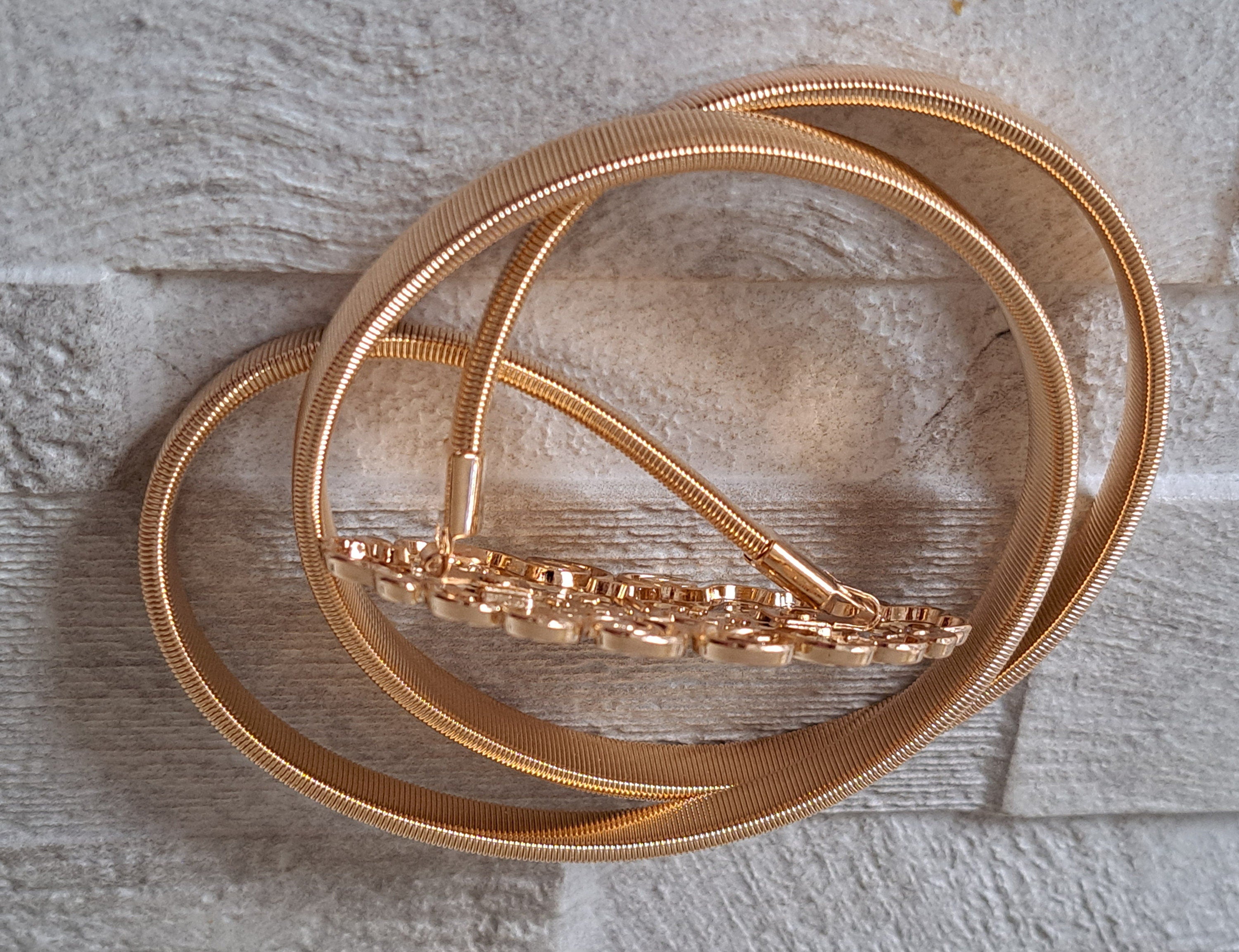 Gold Large Skinny Cut Out Buckle Stretch Dress Coat Belt