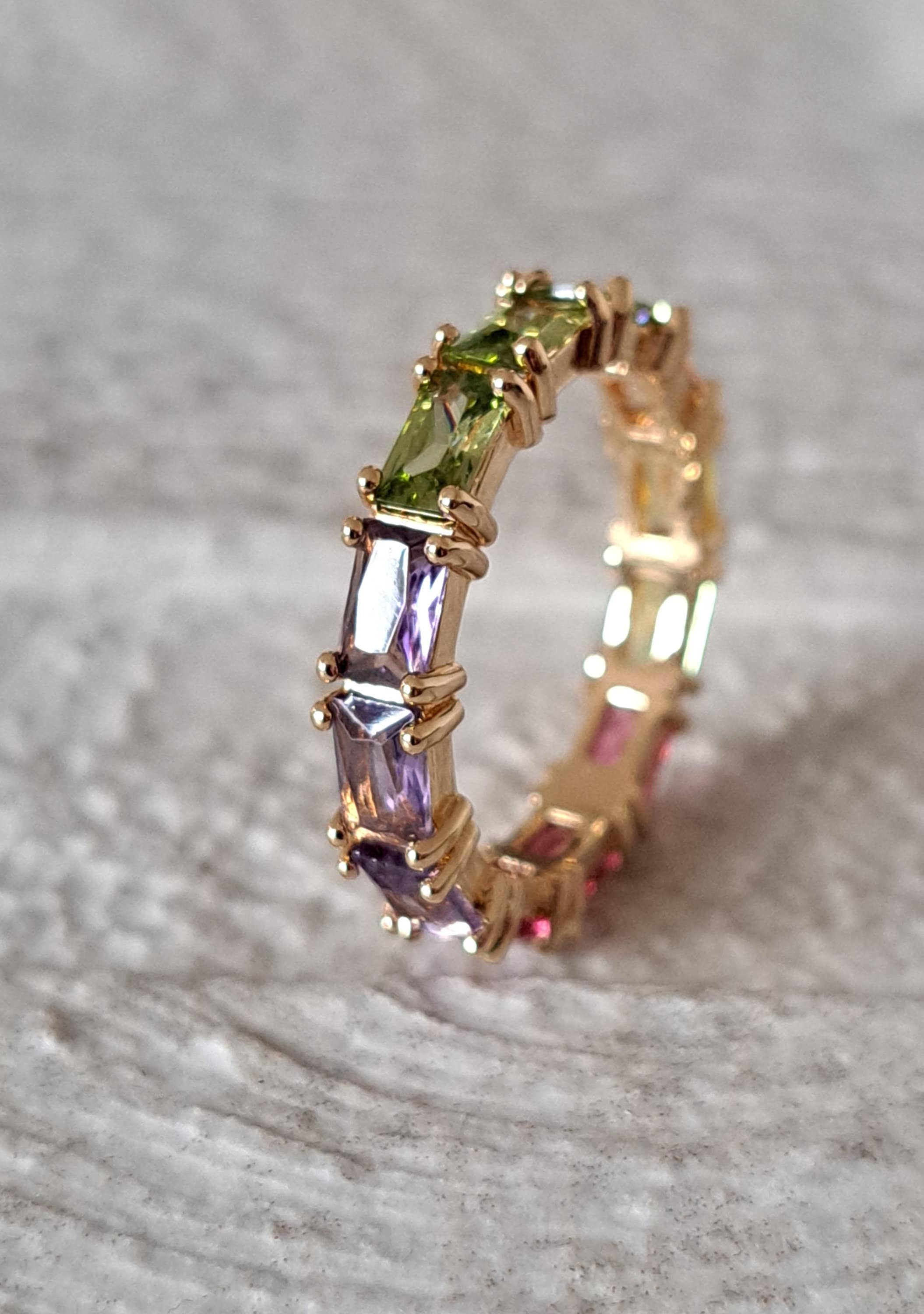 Gold Multi Coloured Swarovski Crystal Thin Ring