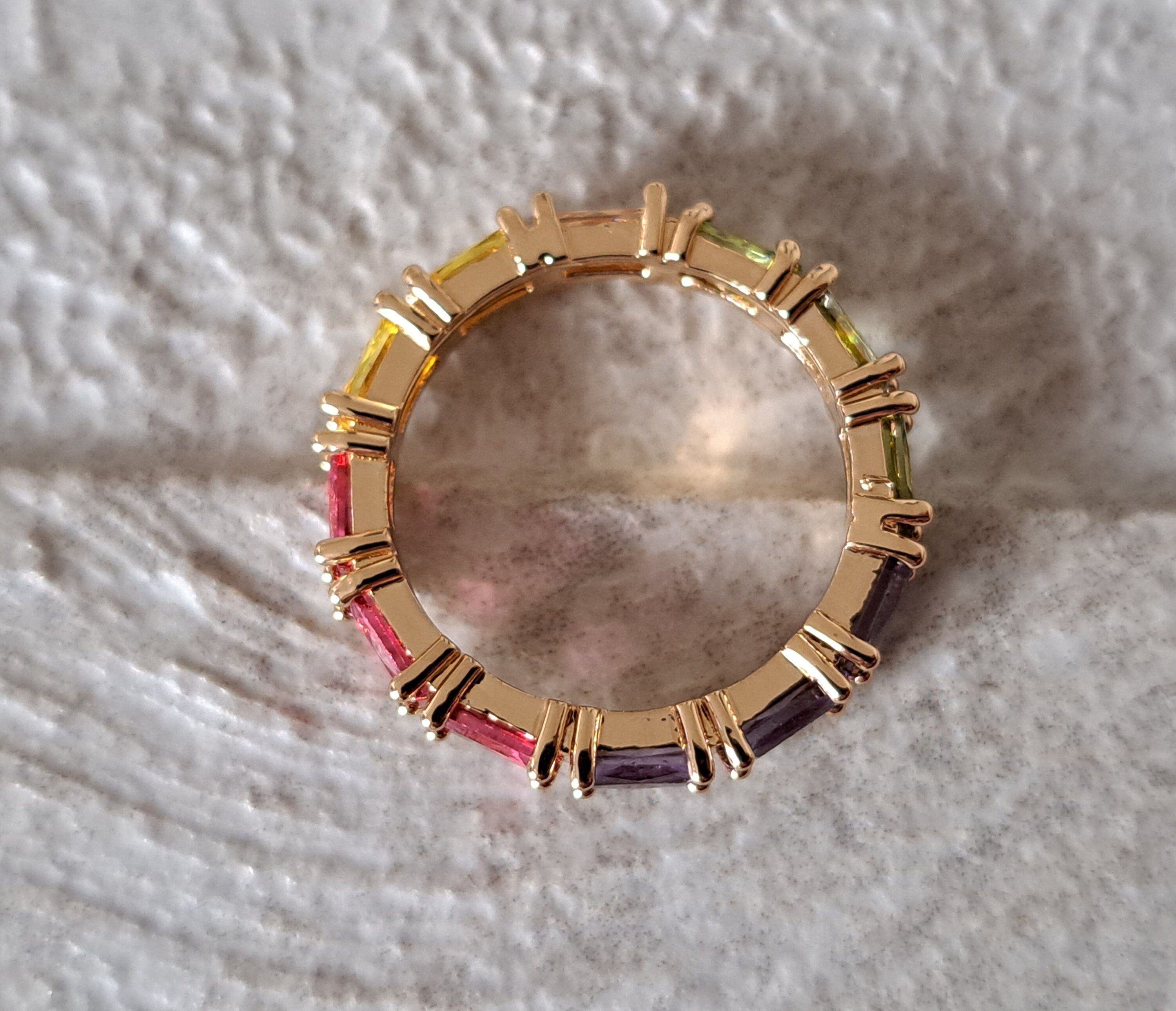 Gold Multi Coloured Swarovski Crystal Thin Ring