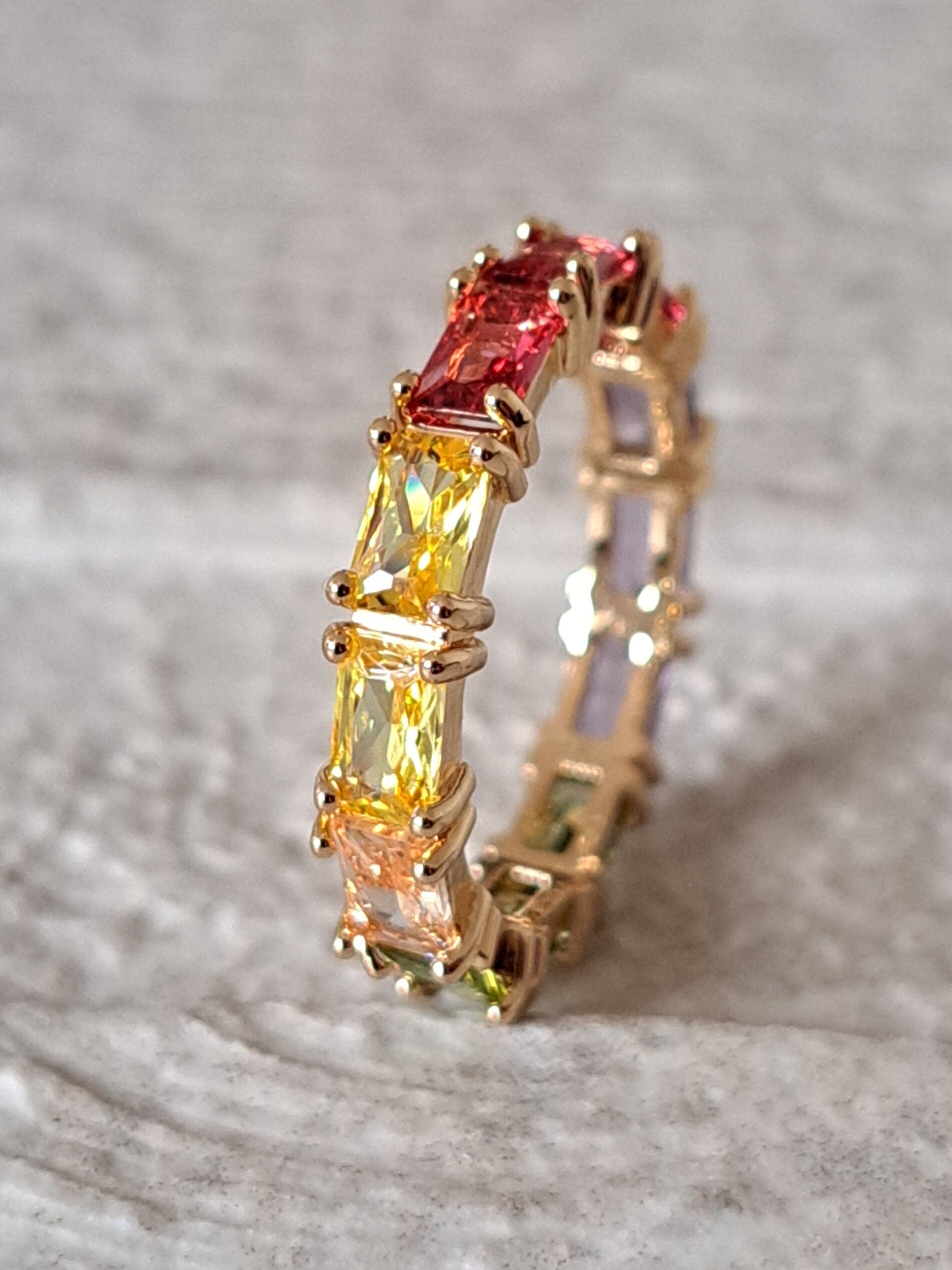 Gold Multi Coloured Swarovski Crystal Thin Ring