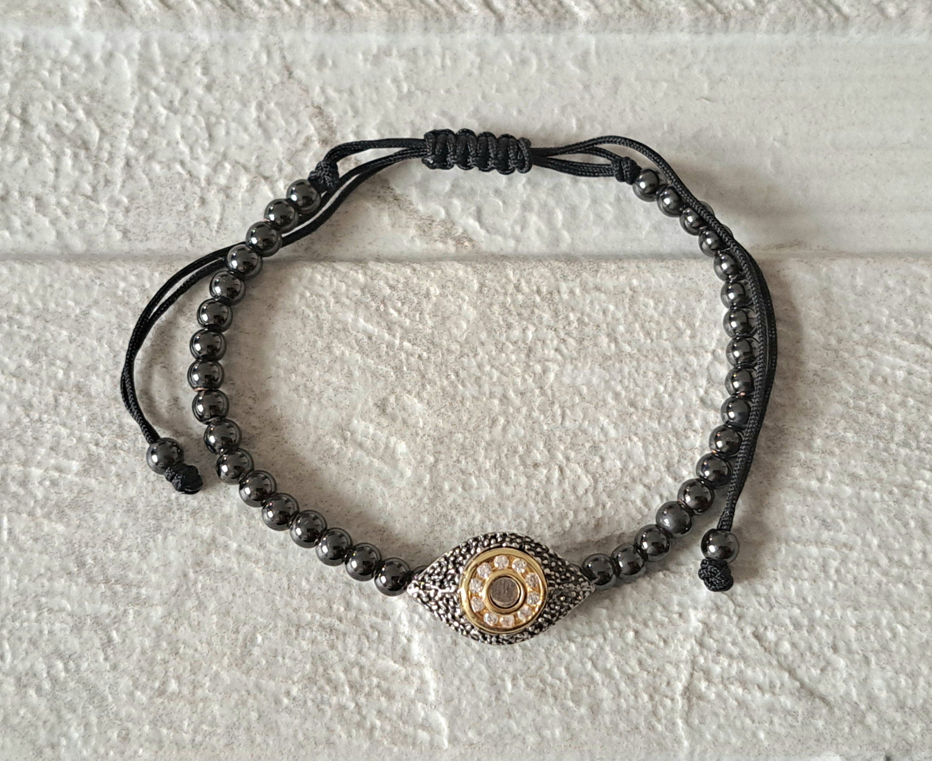 Gunmetal Grey Swarovski Crystal Evil Eye Adjustable Bracelet