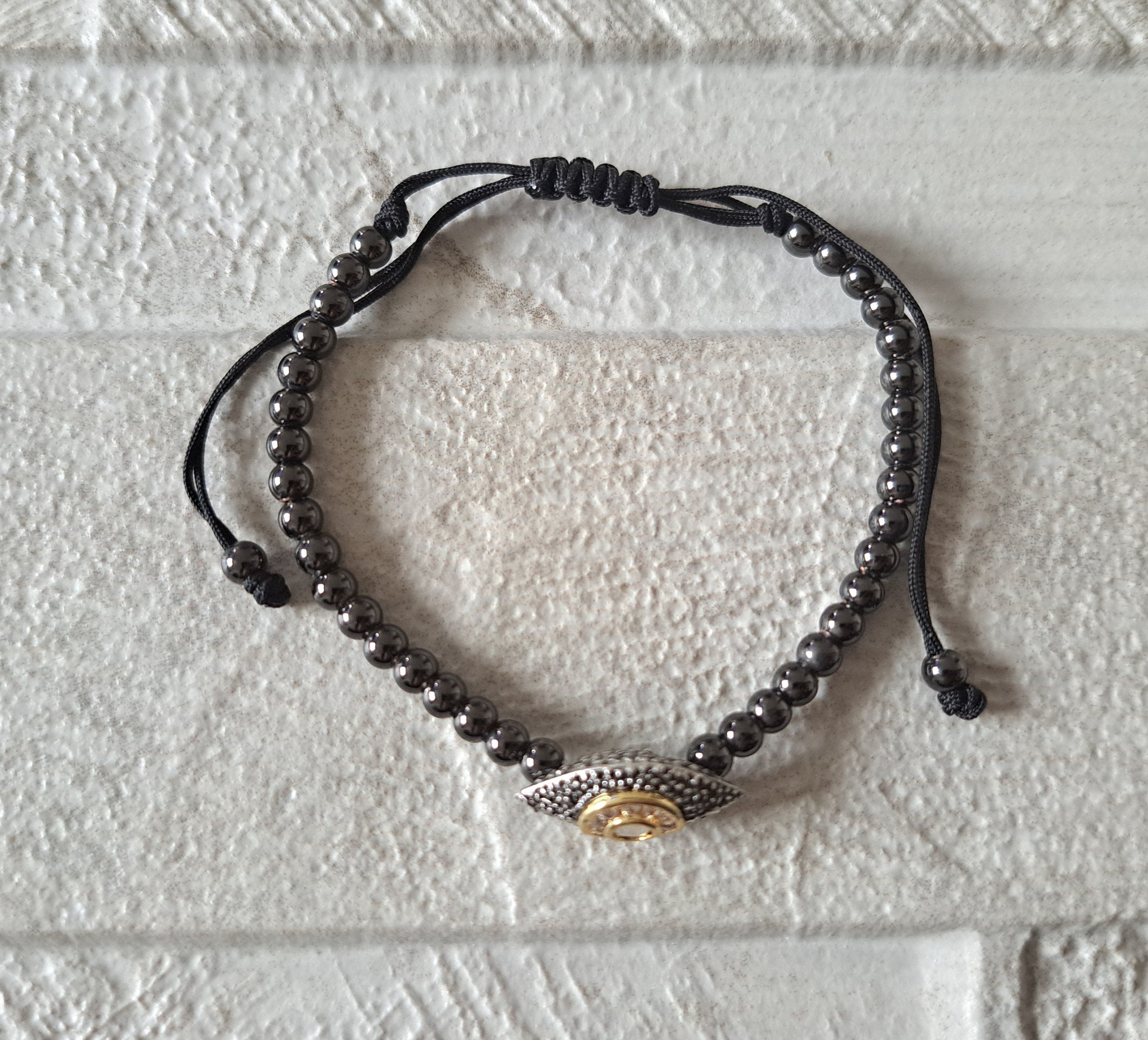 Gunmetal Grey Swarovski Crystal Evil Eye Adjustable Bracelet