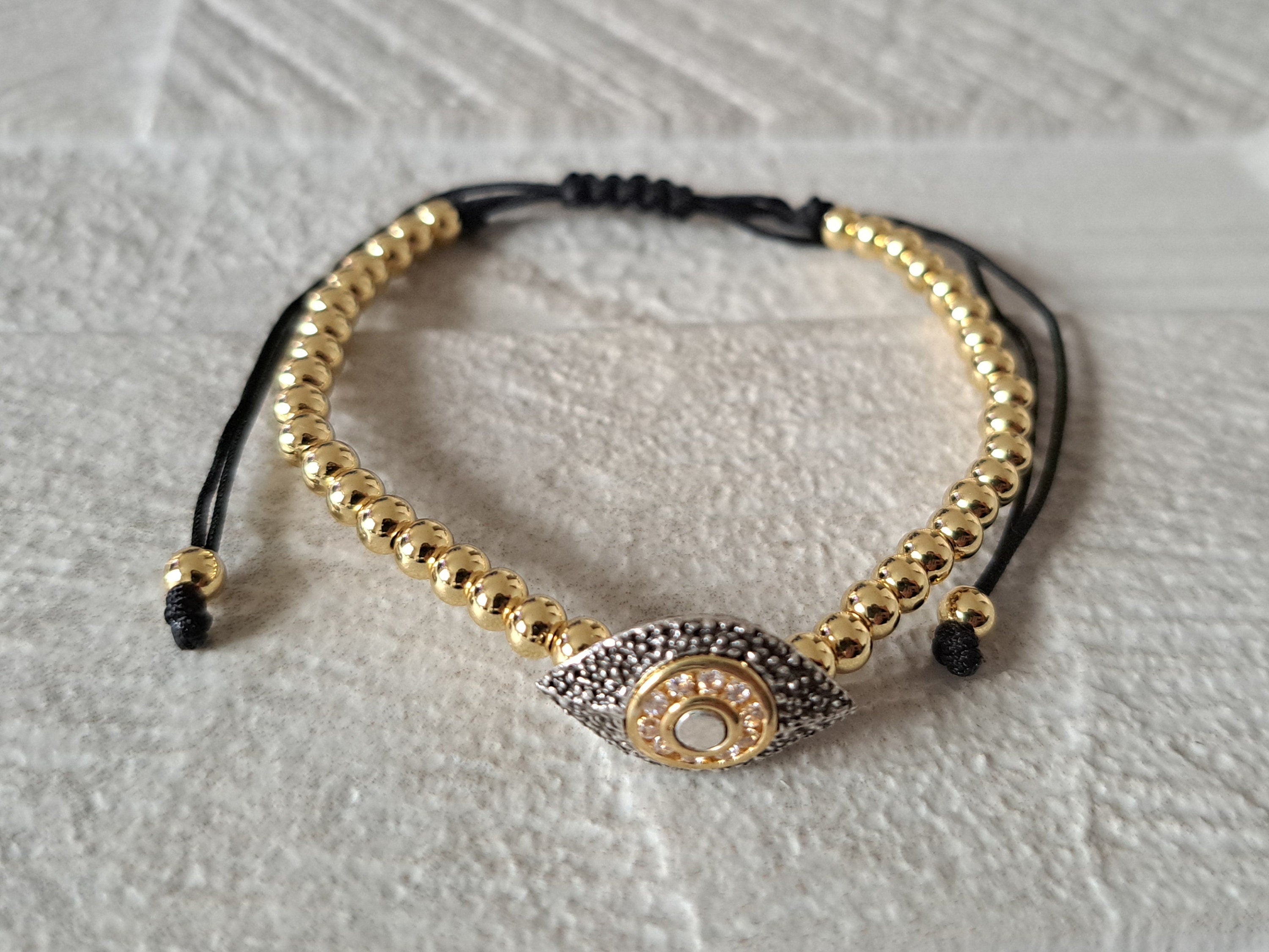 Gold Silver Swarovski Crystal Evil Eye Beaded Bracelet