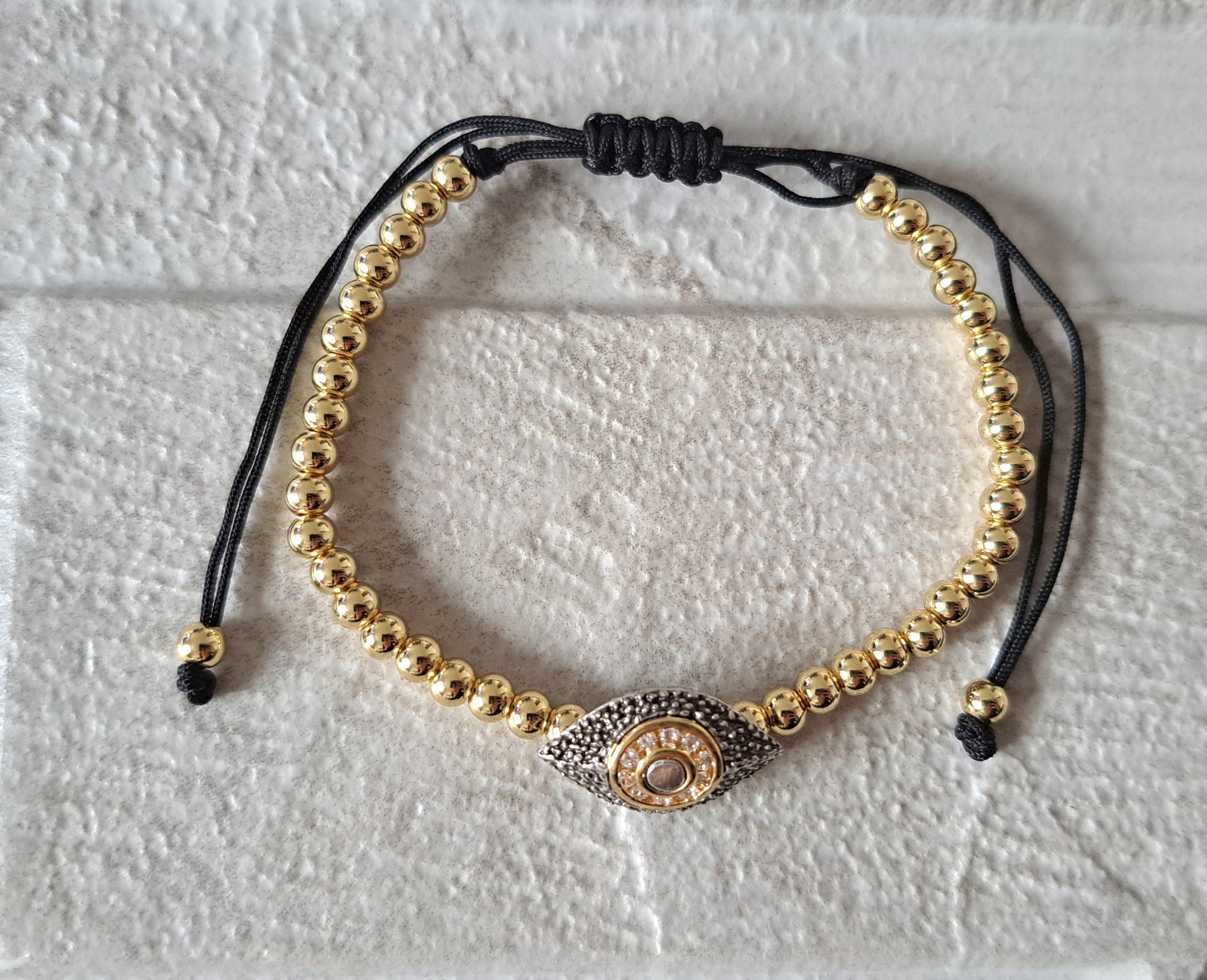 Gold Silver Swarovski Crystal Evil Eye Beaded Bracelet
