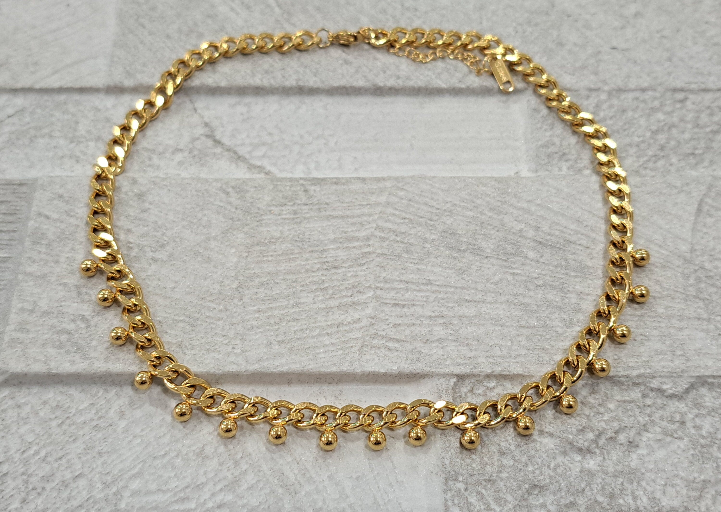 Gold Stainless Steel Linked Adjustable Choker Necklace