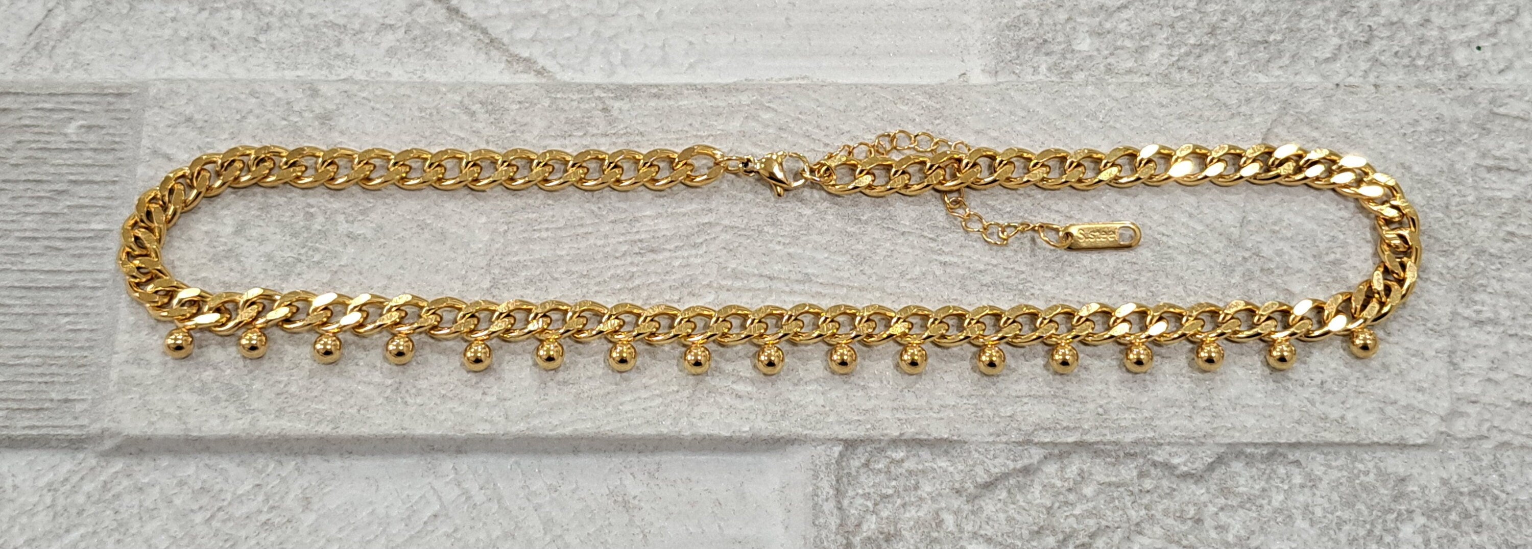 Gold Stainless Steel Linked Adjustable Choker Necklace