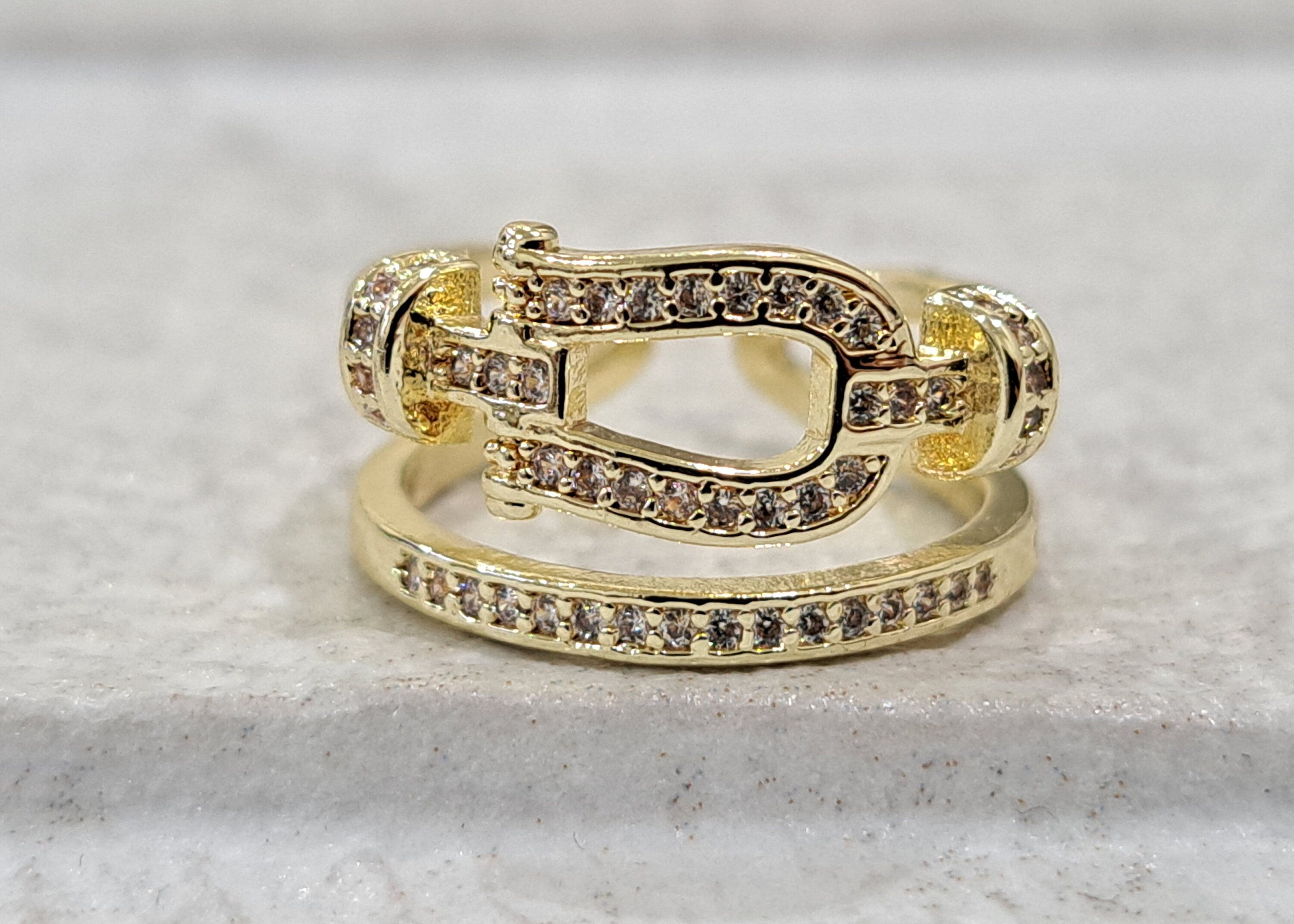 Dull Gold Swarovski Crystal Double Stackable Ring