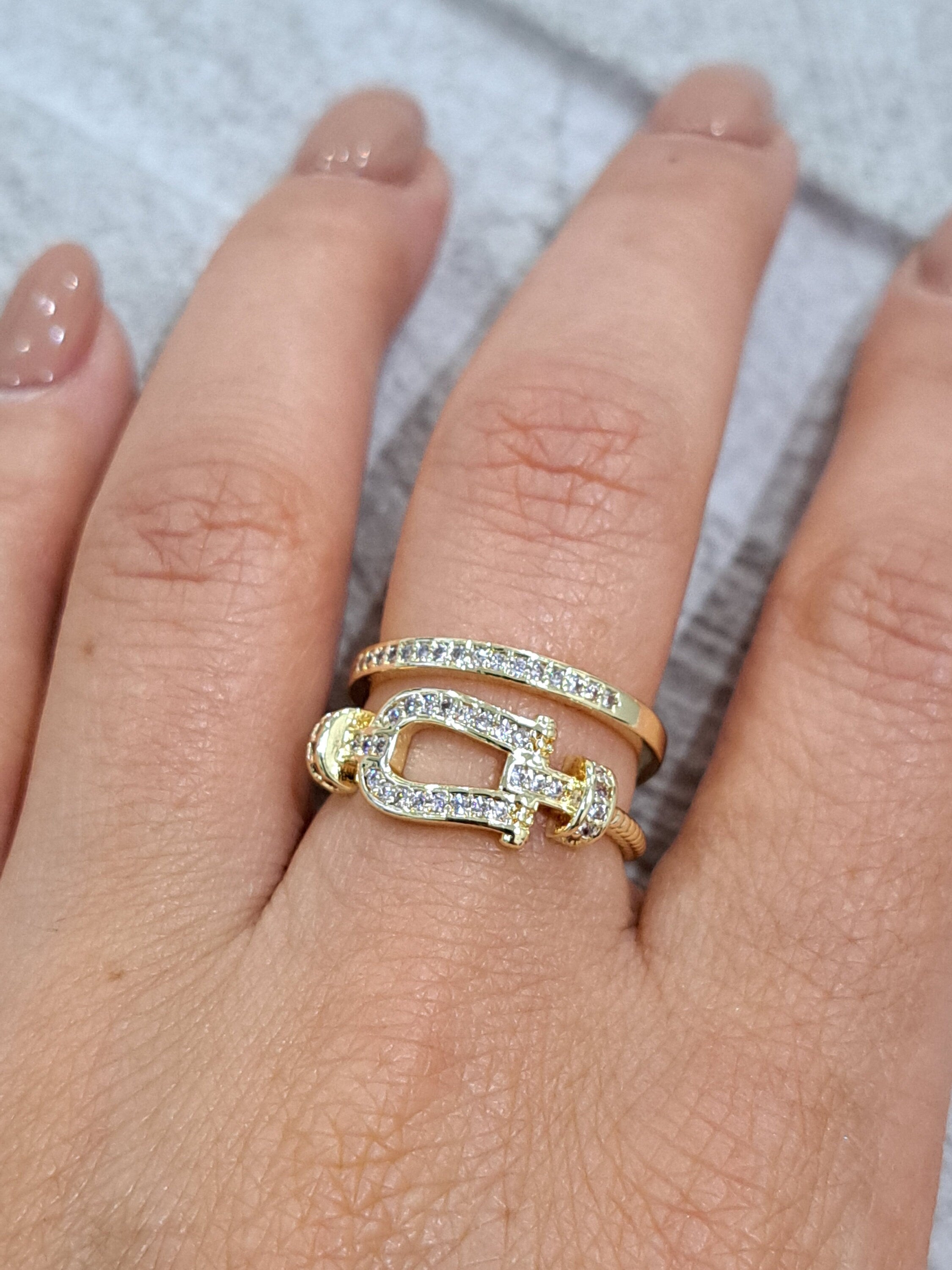 Dull Gold Swarovski Crystal Double Stackable Ring