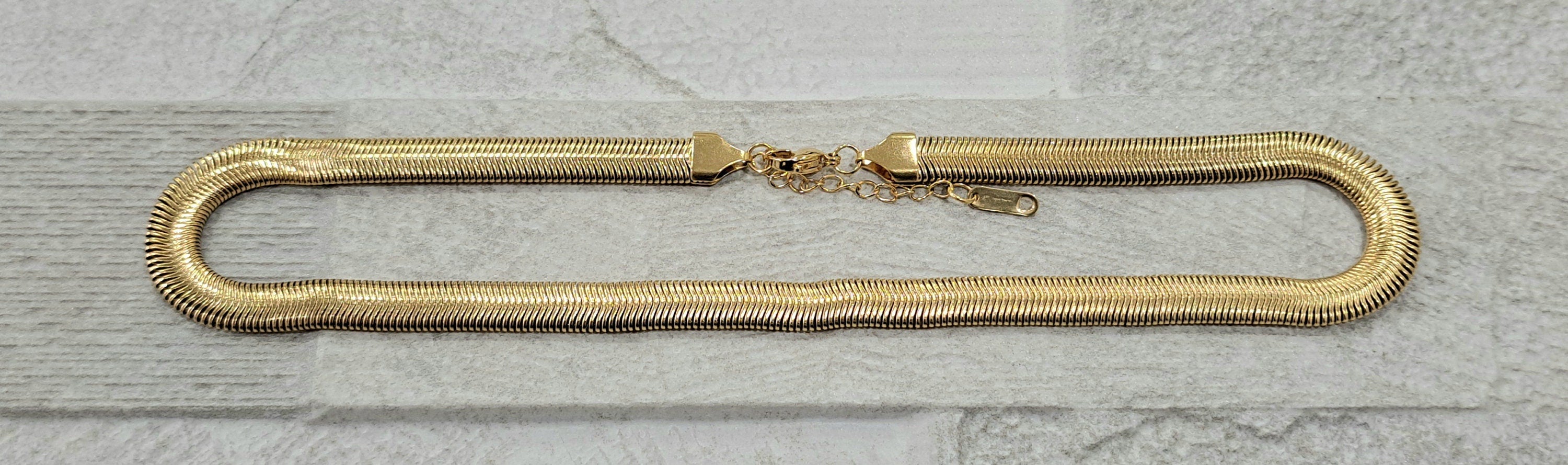 Gold Stainless Steel Snake Link Chain Adjustable Choker Necklace