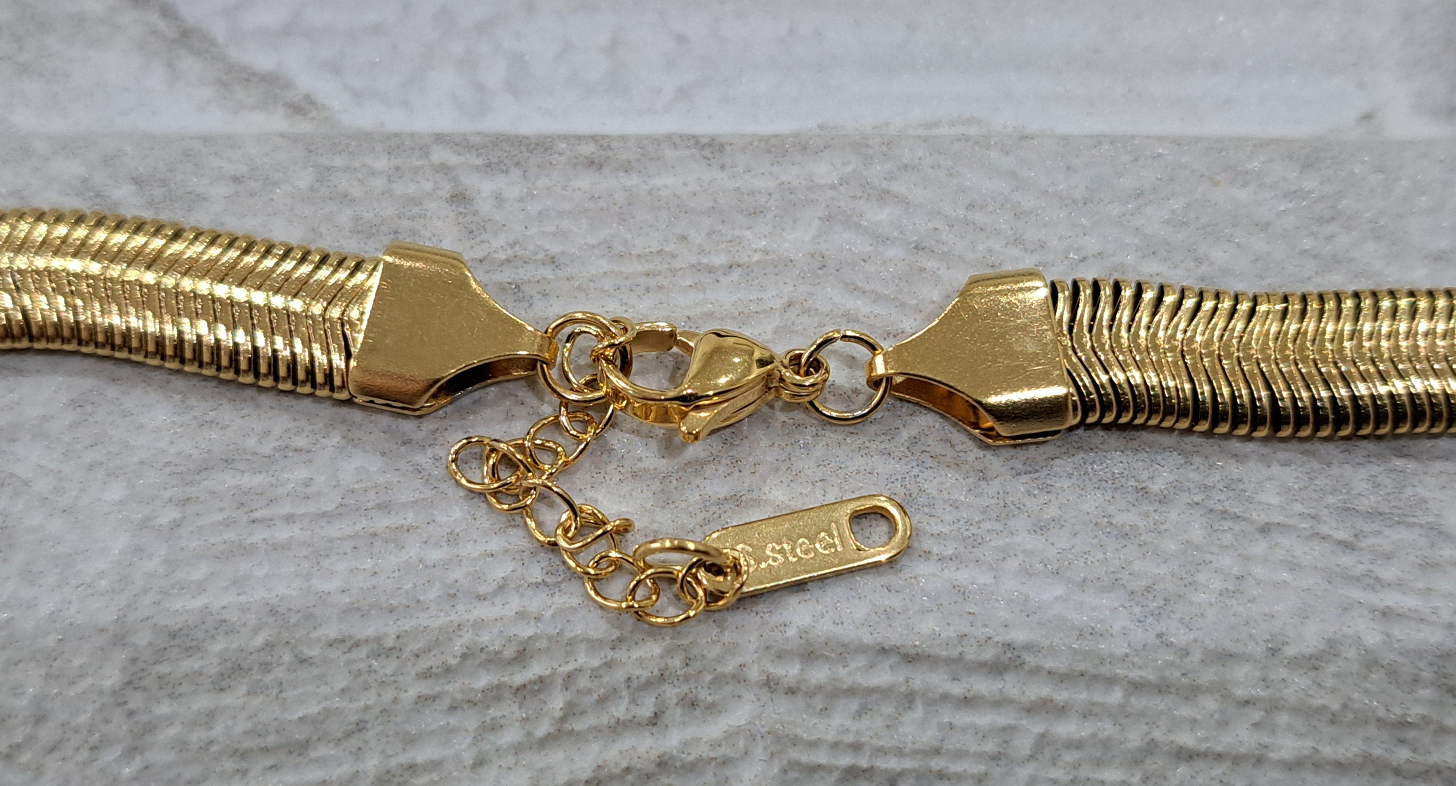 Gold Stainless Steel Snake Link Chain Adjustable Choker Necklace