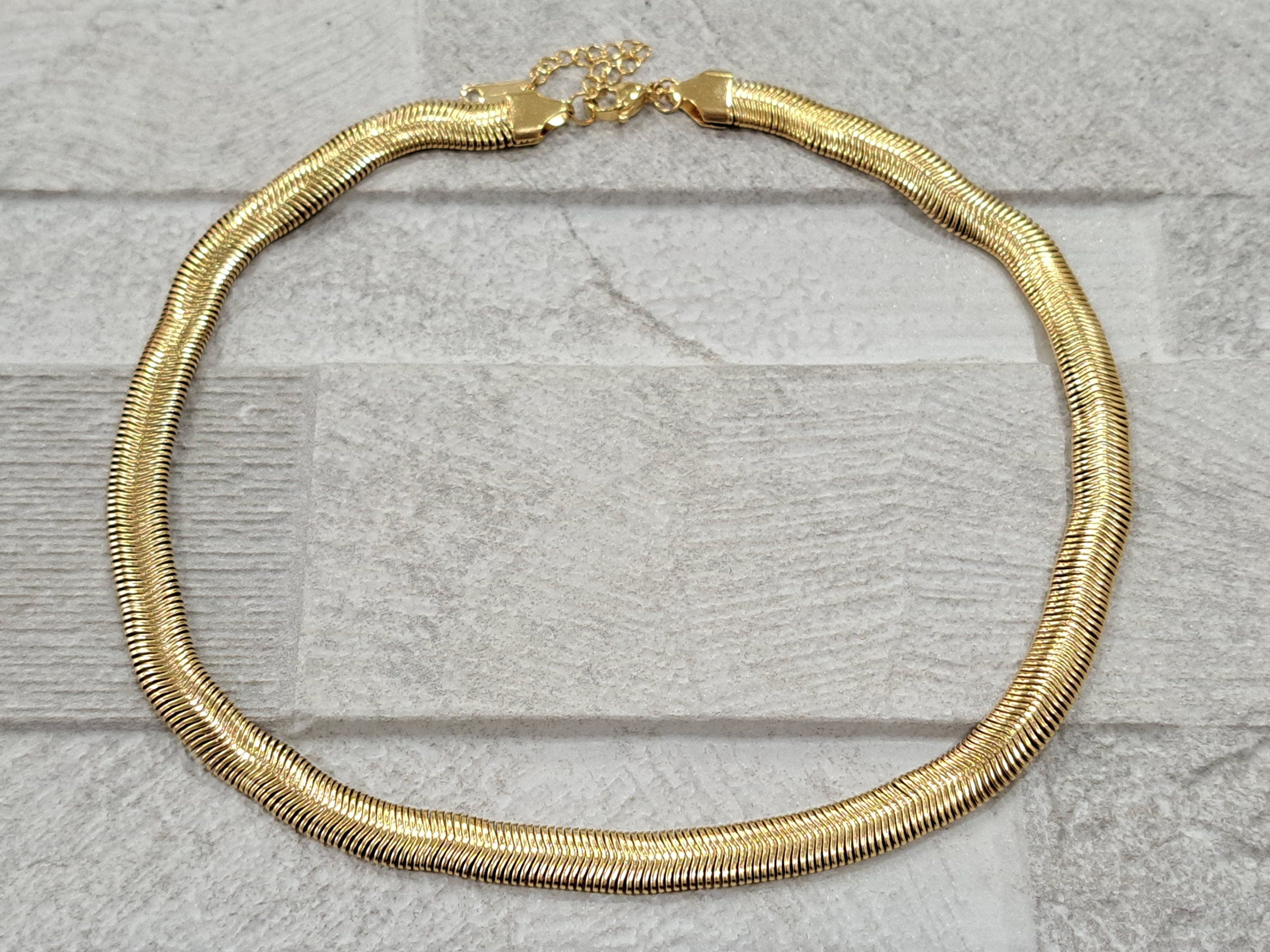 Gold Stainless Steel Snake Link Chain Adjustable Choker Necklace