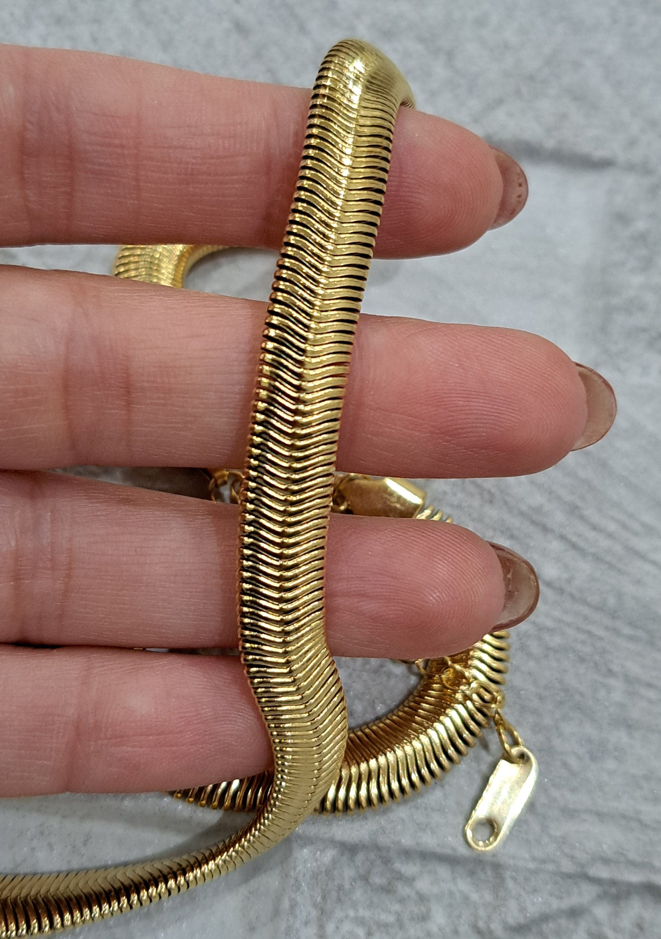 Gold Stainless Steel Snake Link Chain Adjustable Choker Necklace