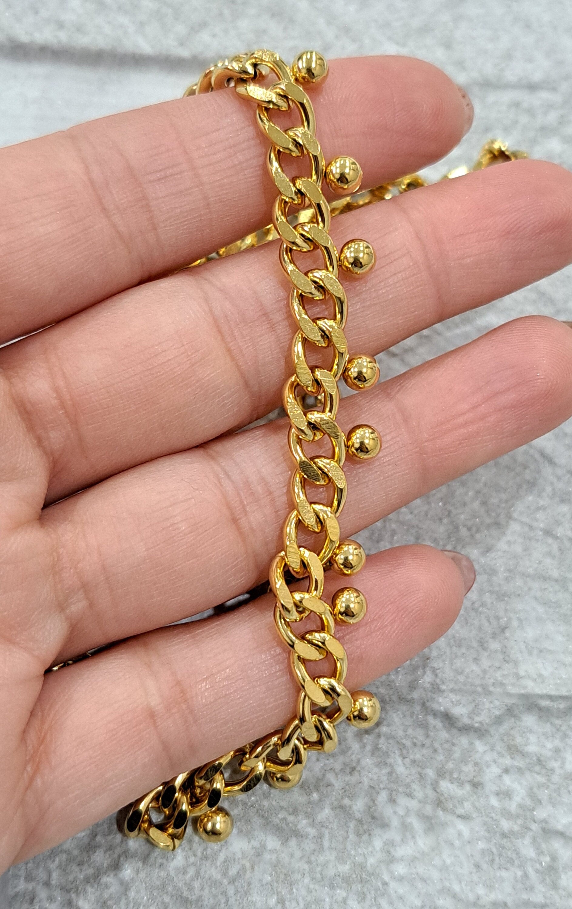 Gold Stainless Steel Linked Adjustable Choker Necklace