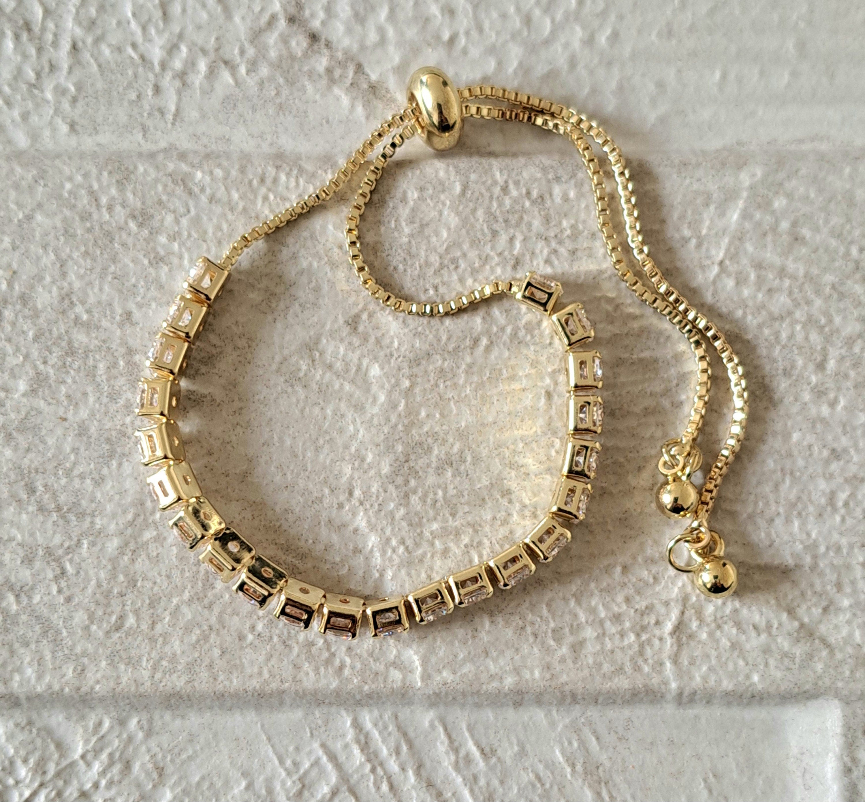 Gold Swarovski Crystal Adjustable Tennis Bracelet
