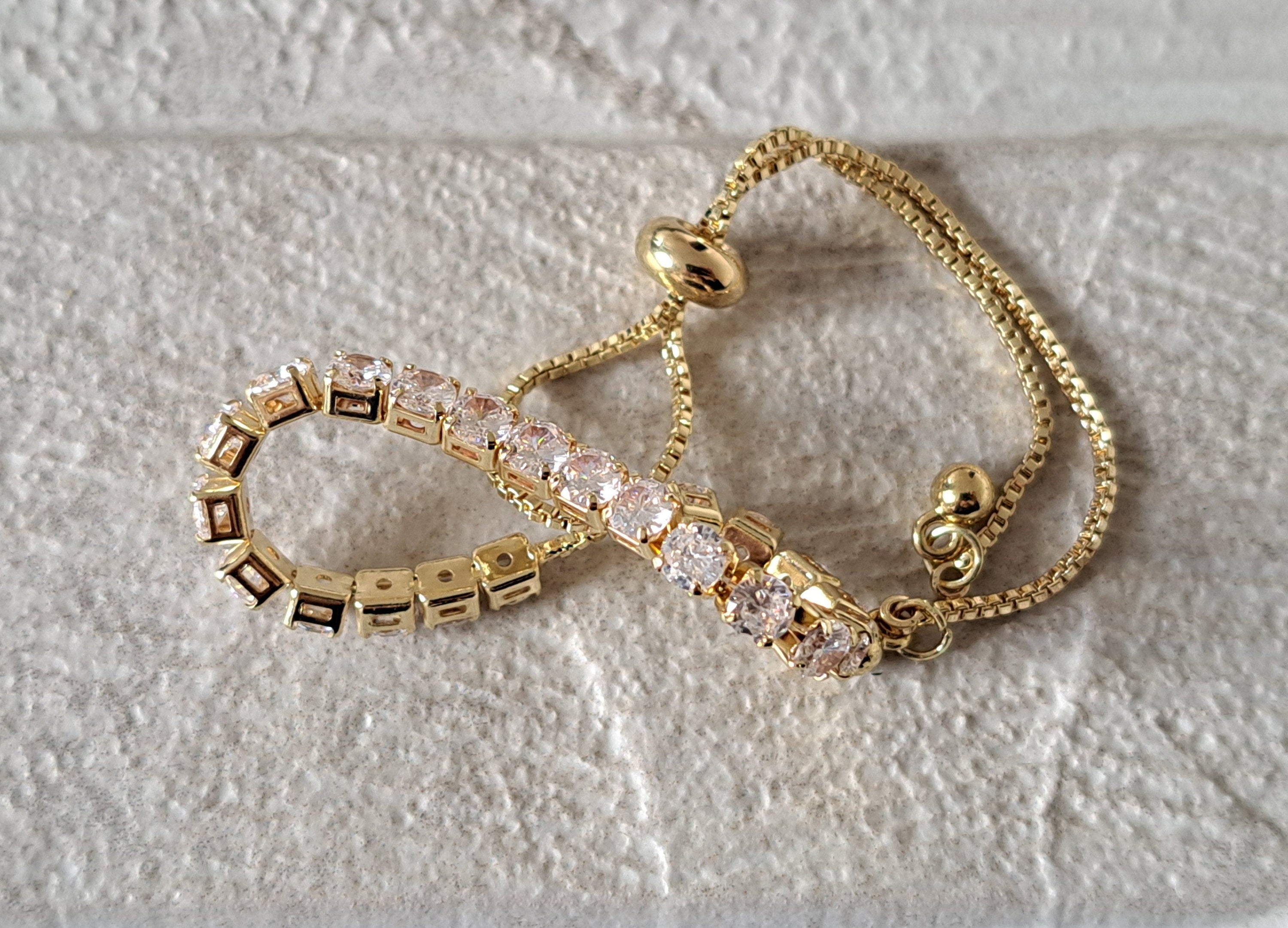 Gold Swarovski Crystal Adjustable Tennis Bracelet