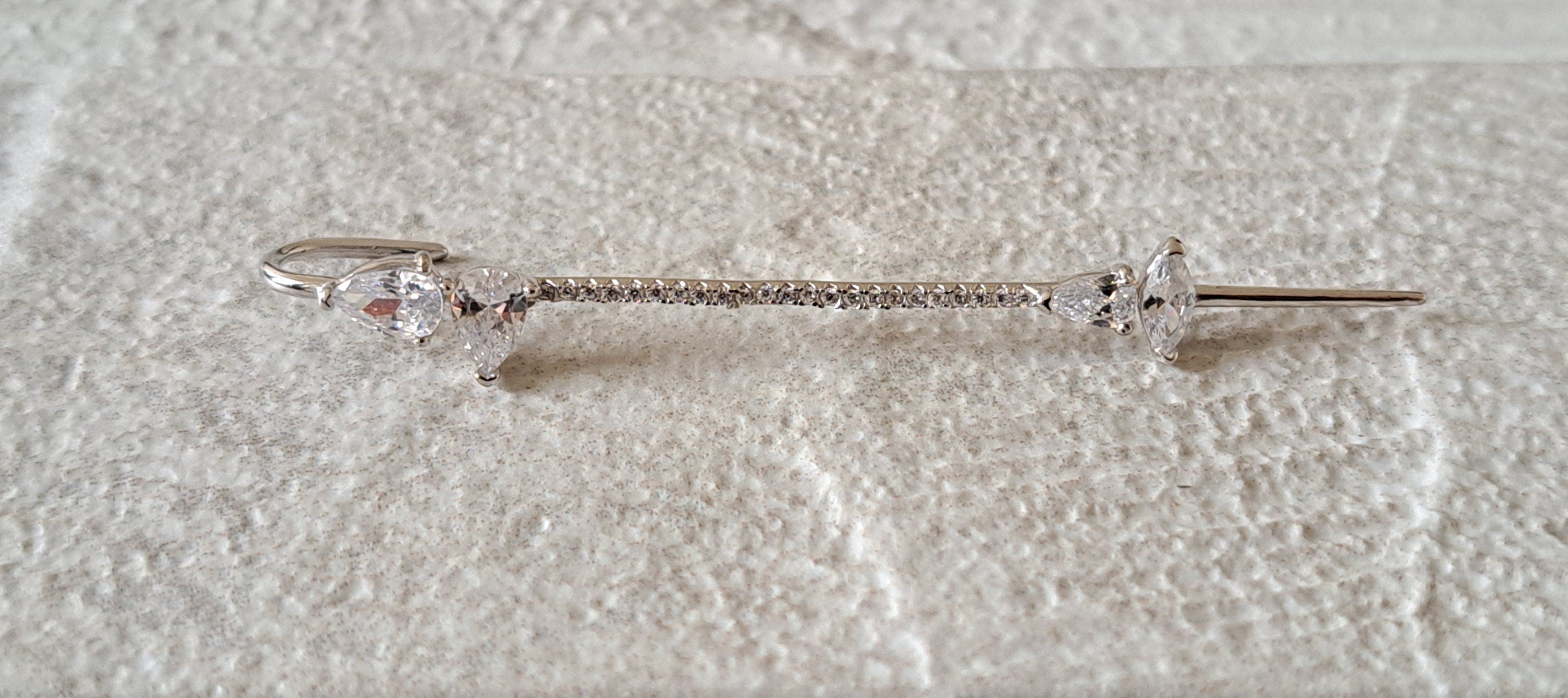 Long 925 Silver Swarovski Crystal Slide on Ear Clip Earring