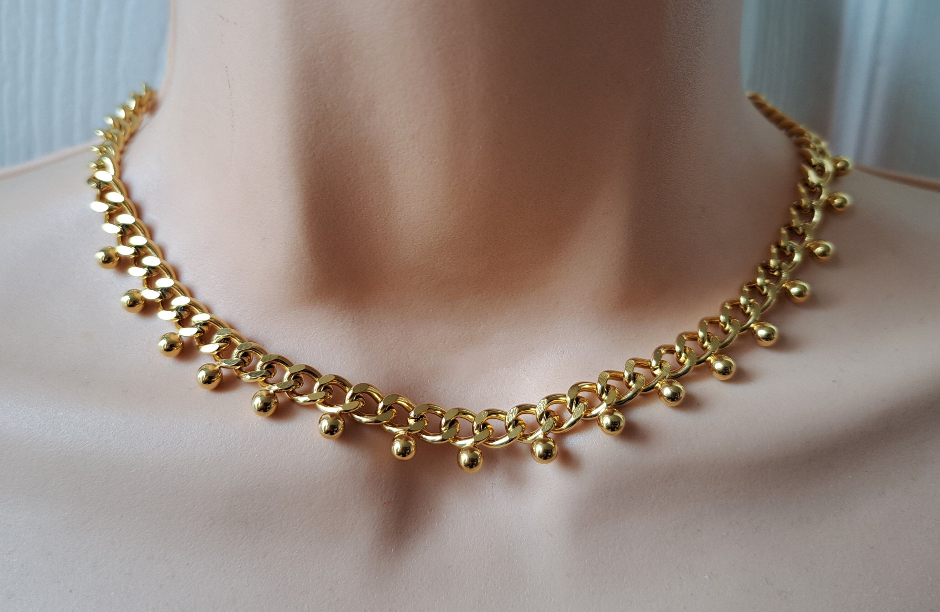 Gold Stainless Steel Linked Adjustable Choker Necklace