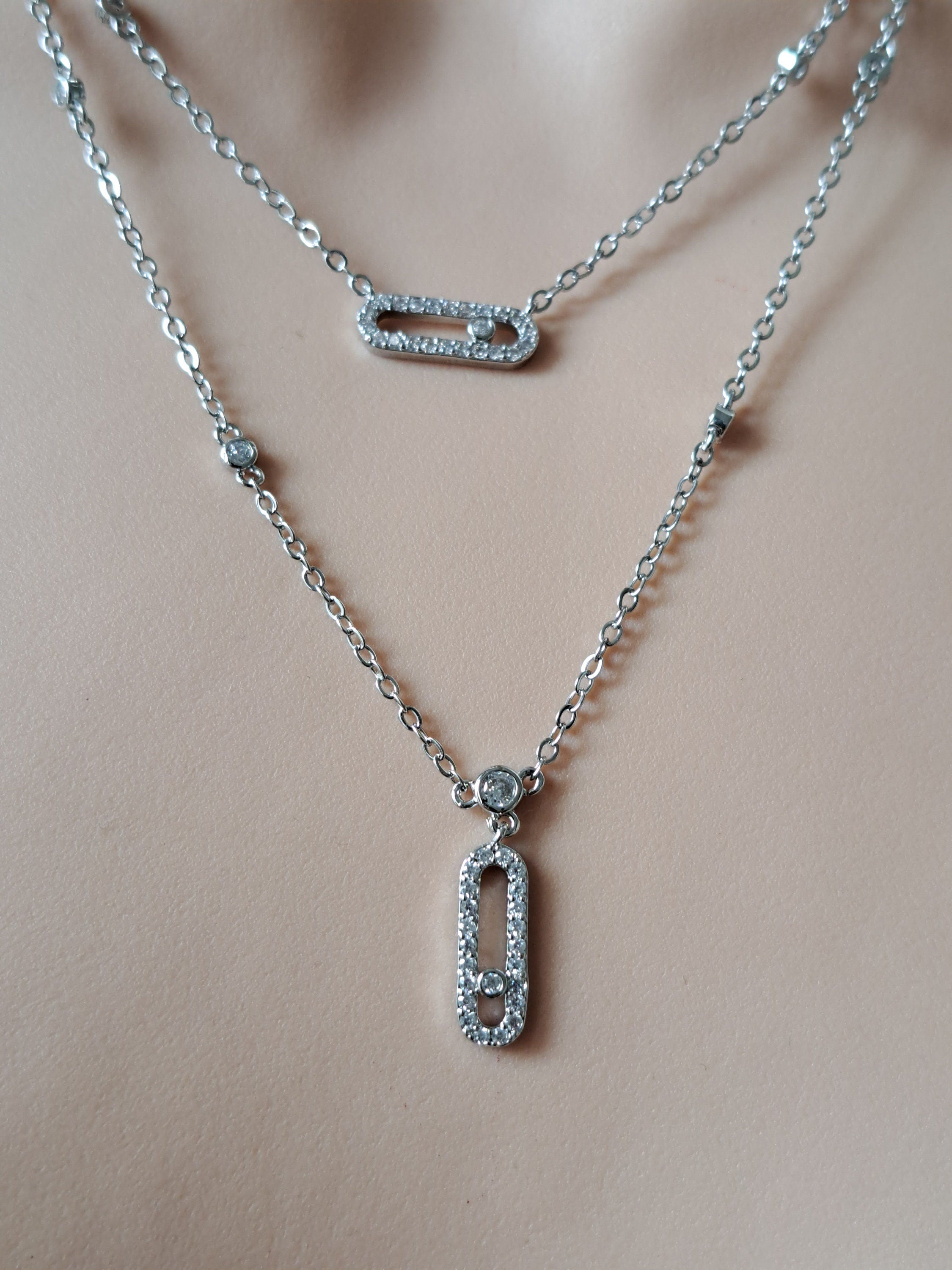 Silver Two Layer Swarovski Crystal Geometric Choker Necklace