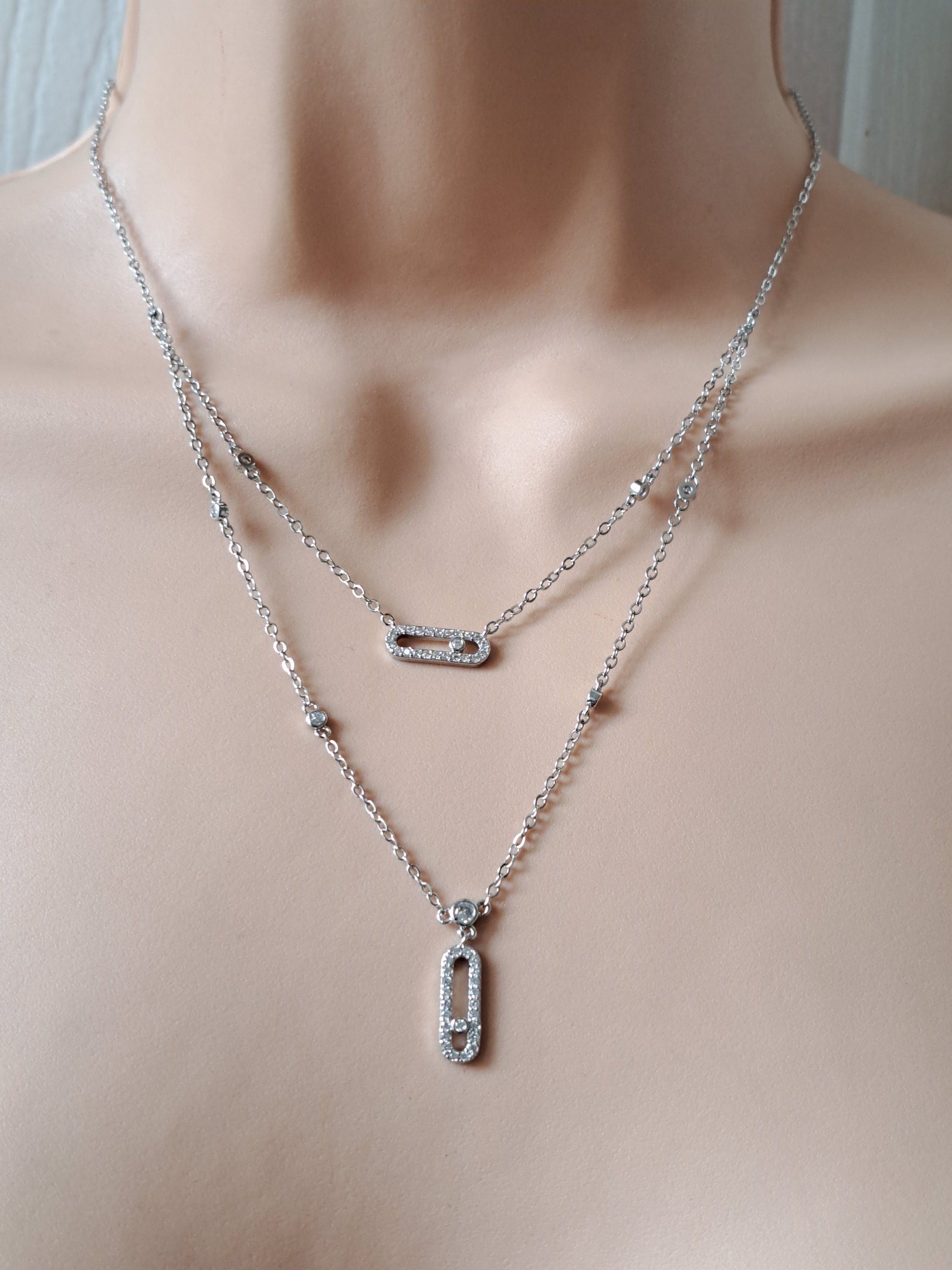 Silver Two Layer Swarovski Crystal Geometric Choker Necklace