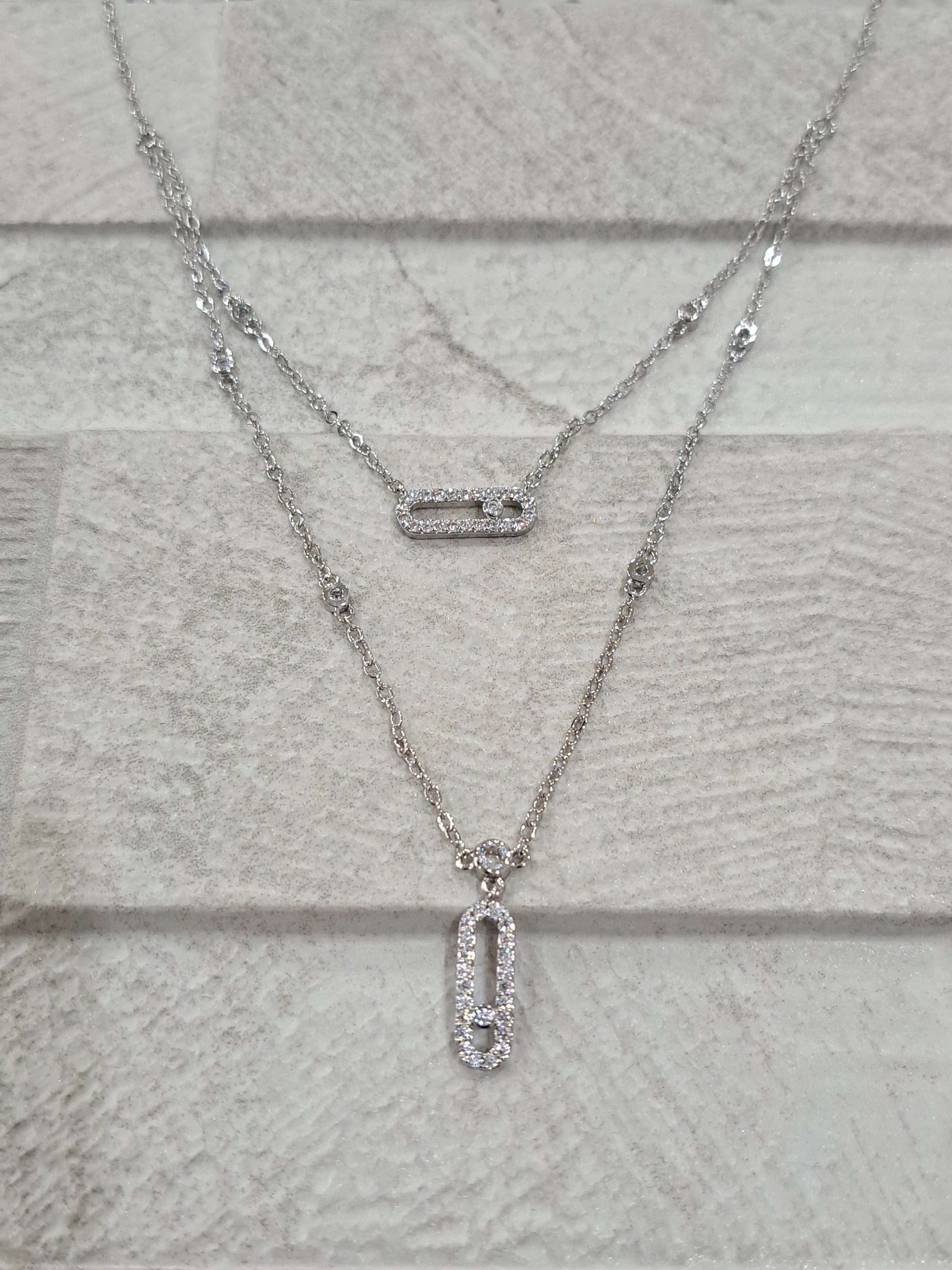 Silver Two Layer Swarovski Crystal Geometric Choker Necklace