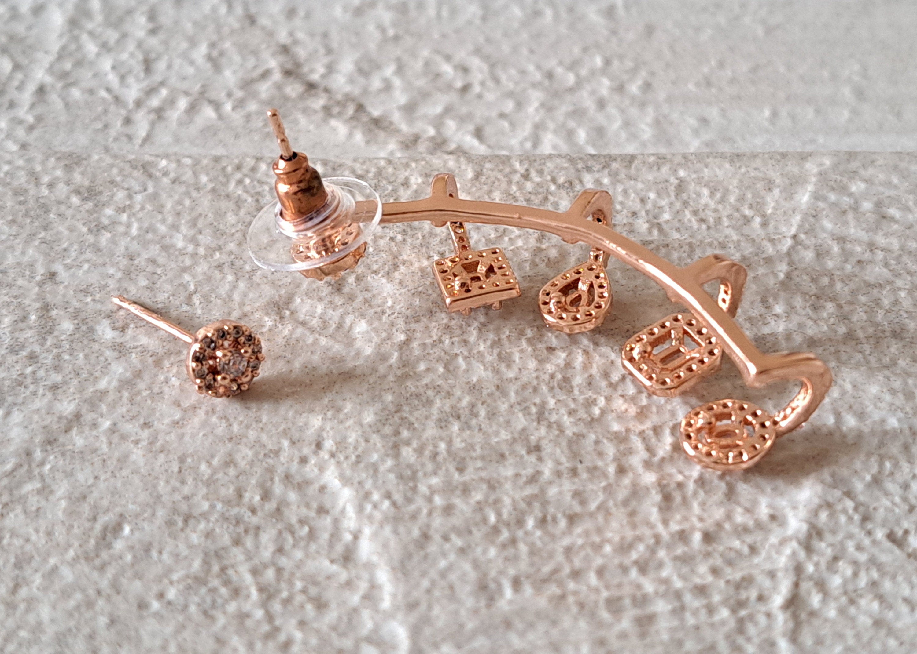 Rose Gold Swarovski Crystal Climber Wrap Ear Cuff Earring and Stud