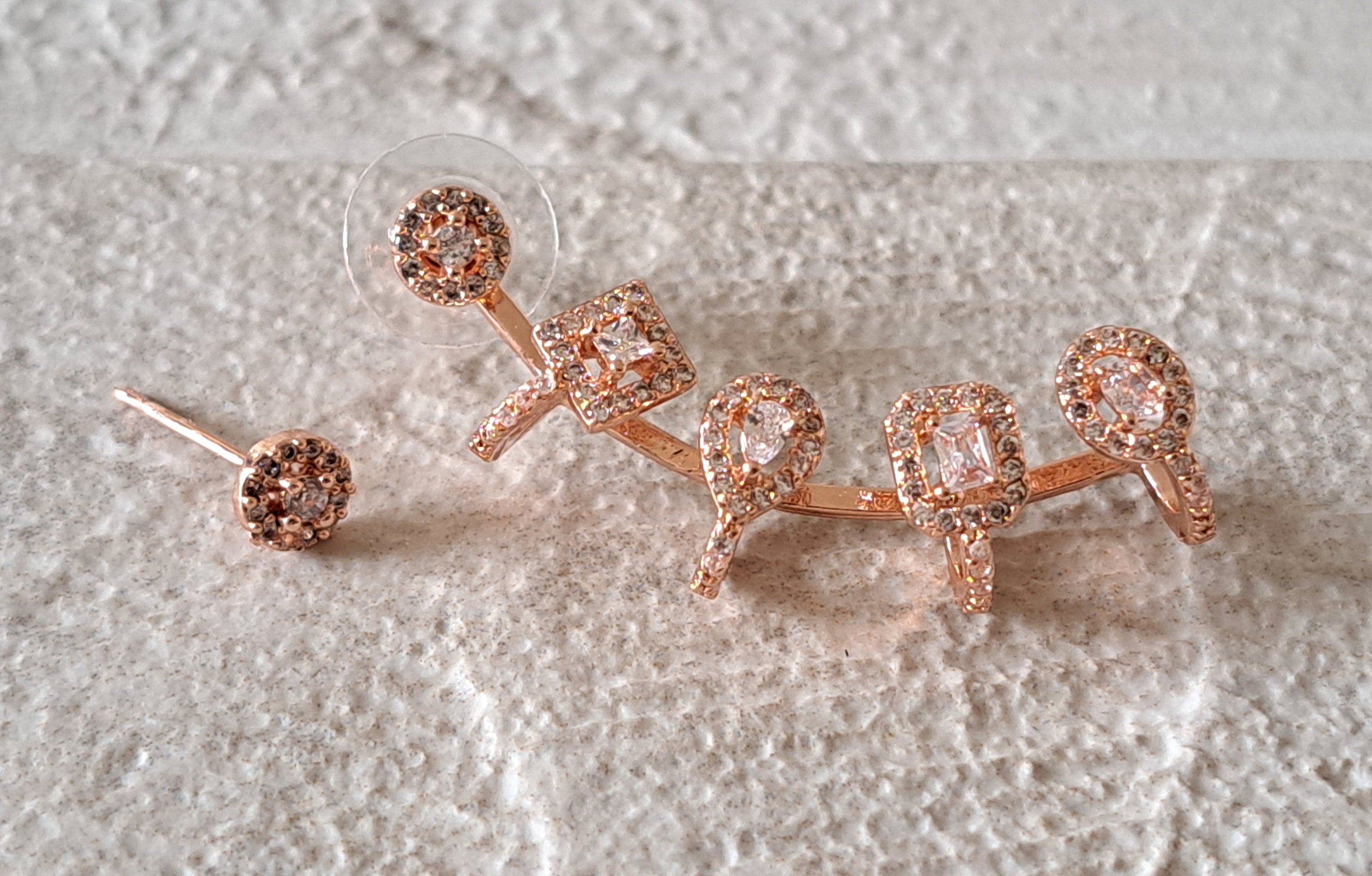 Rose Gold Swarovski Crystal Climber Wrap Ear Cuff Earring and Stud