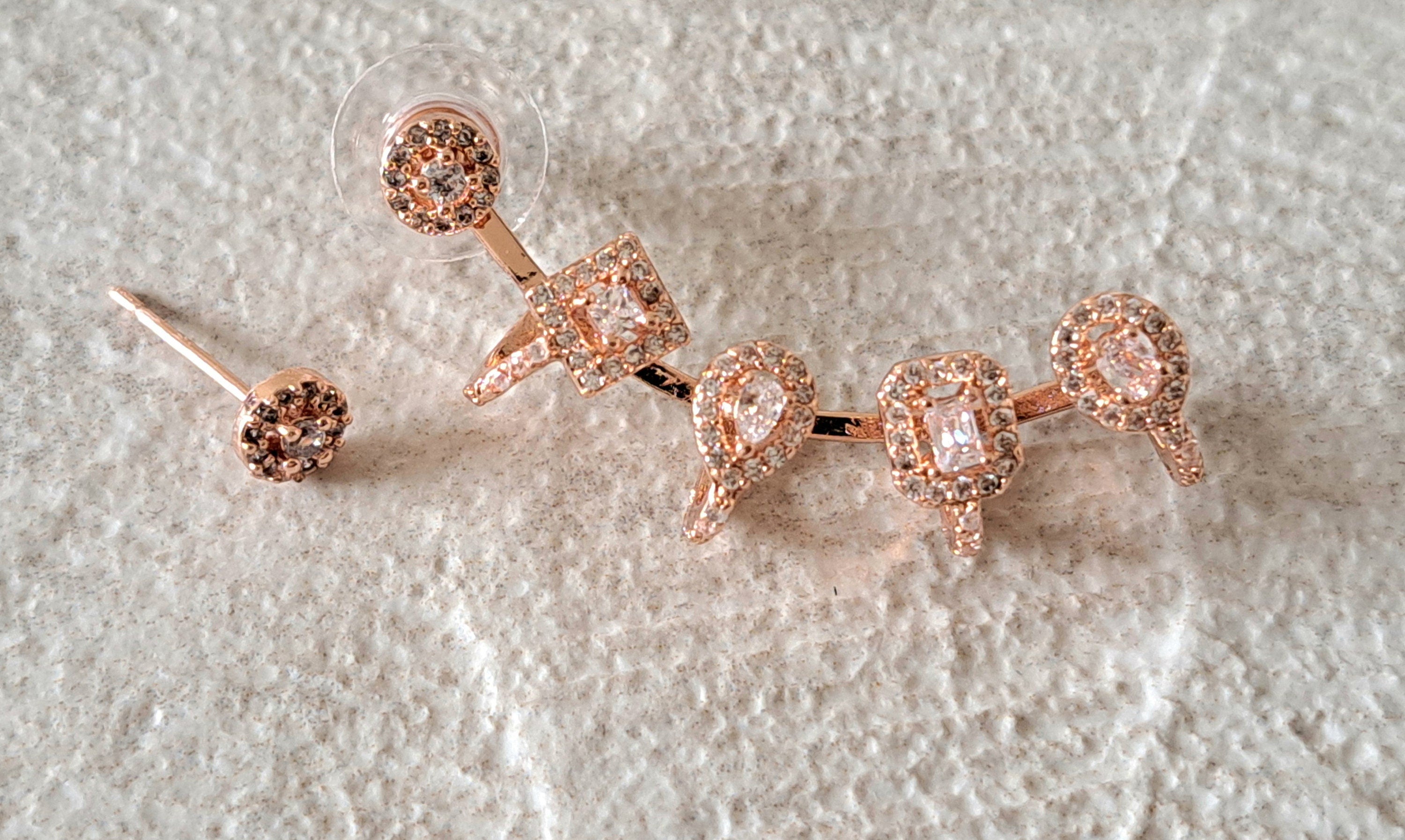 Rose Gold Swarovski Crystal Climber Wrap Ear Cuff Earring and Stud