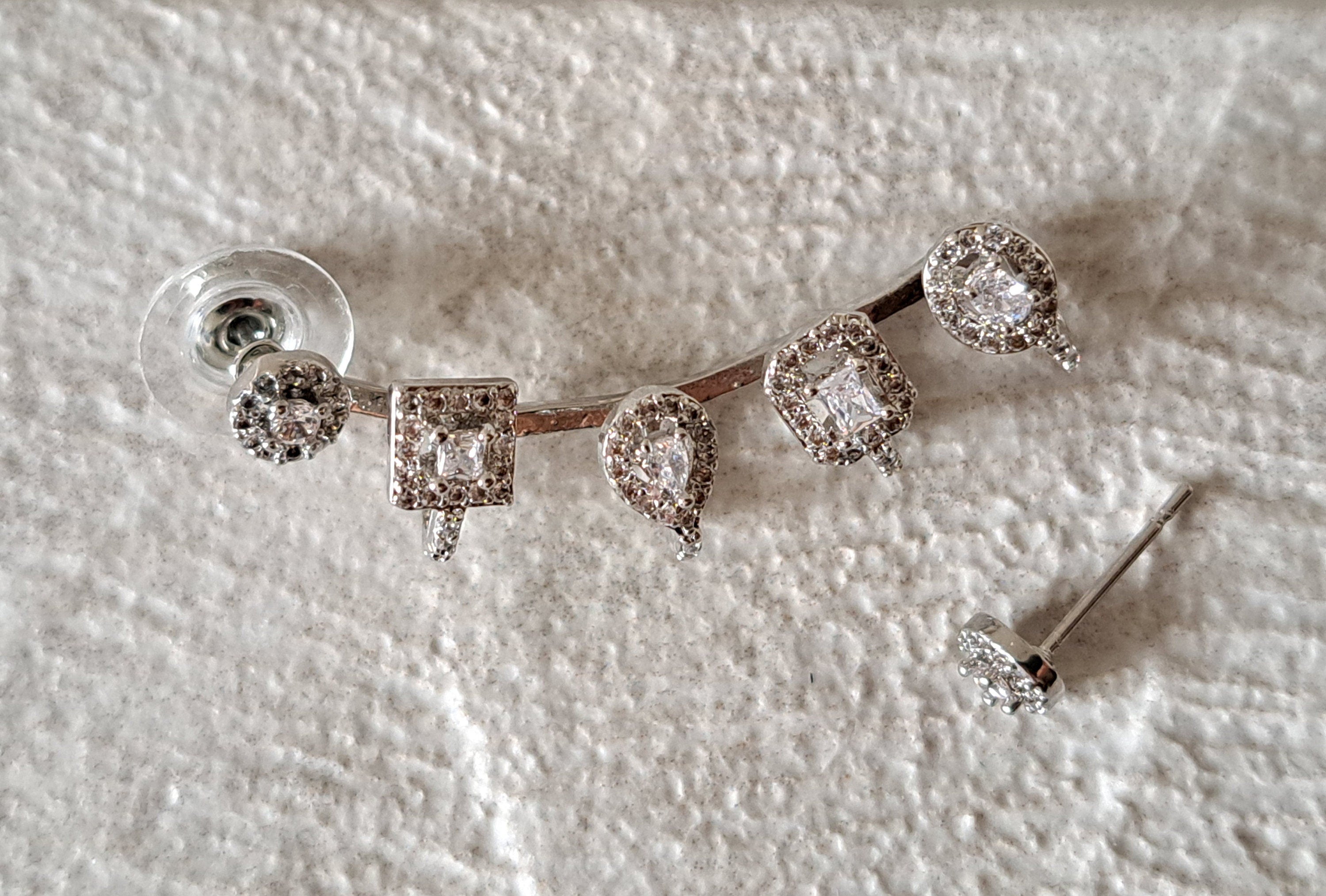 Silver Swarovski Crystal Wing Climbers Wrap Ear Cuff Stud Earrings