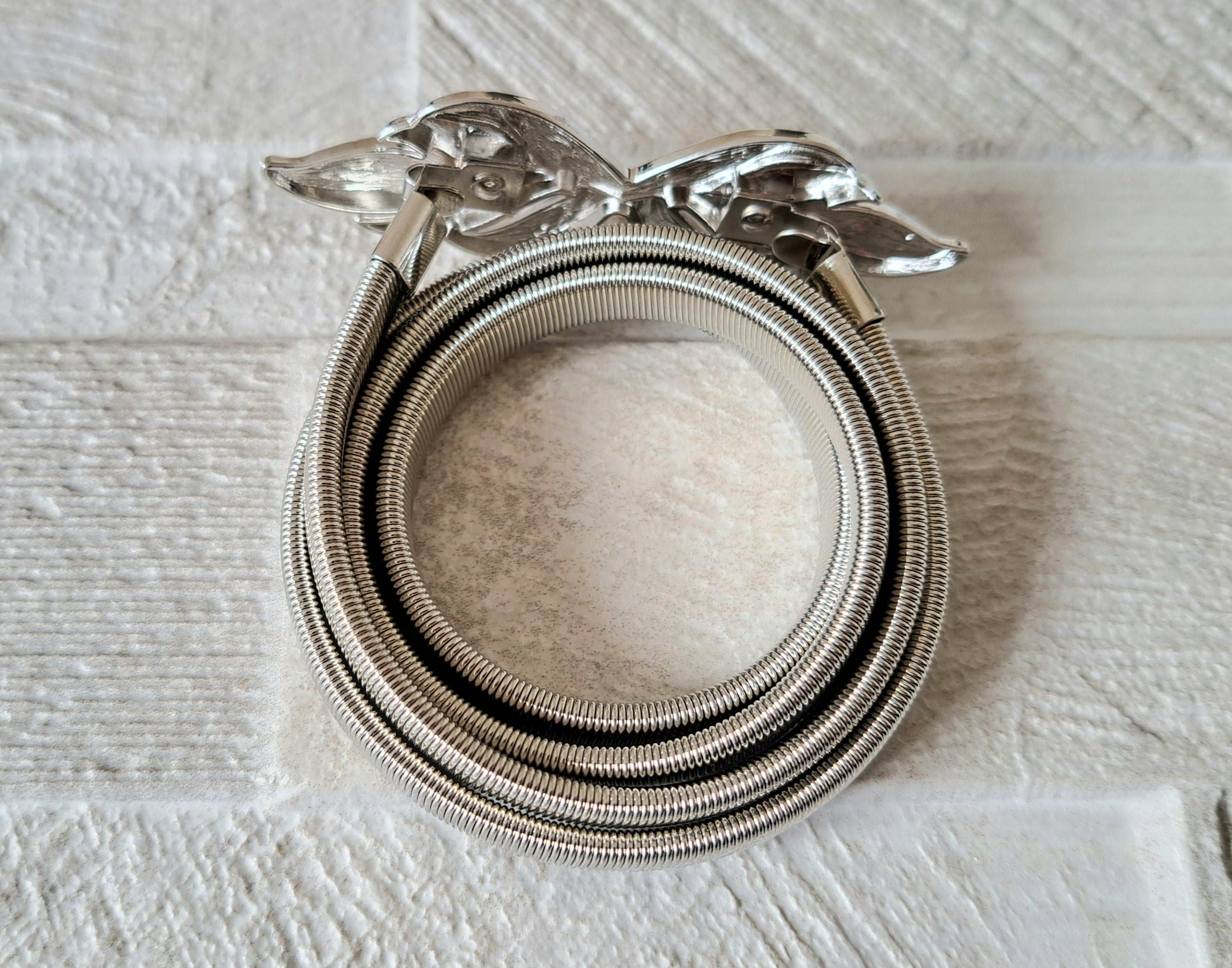 Silver Square Skinny Thin Dress Belt with Textured Buckle