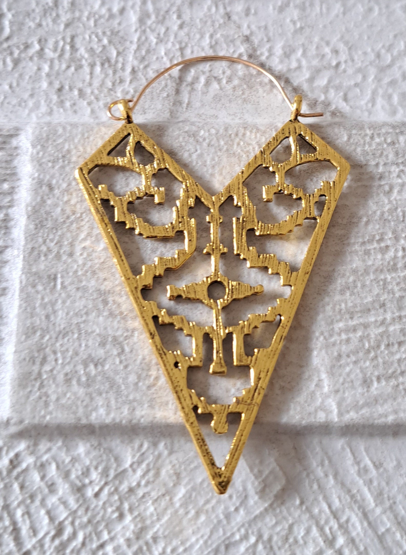 Large Gold Tribal Textured Cut Out Bohemian Patterned Hoop Earrings