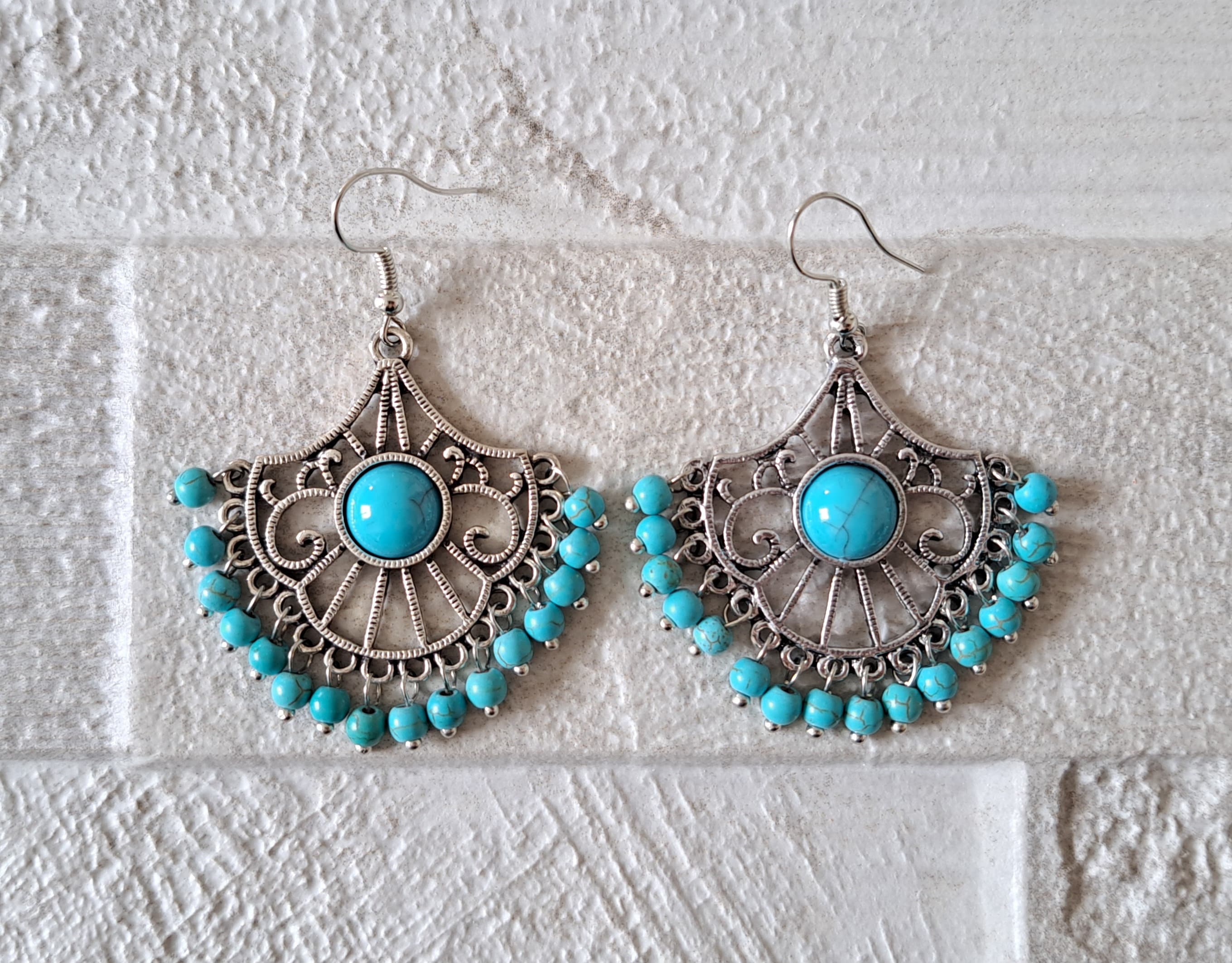Aqua Blue Silver Ball Indian Jhumka Earrings