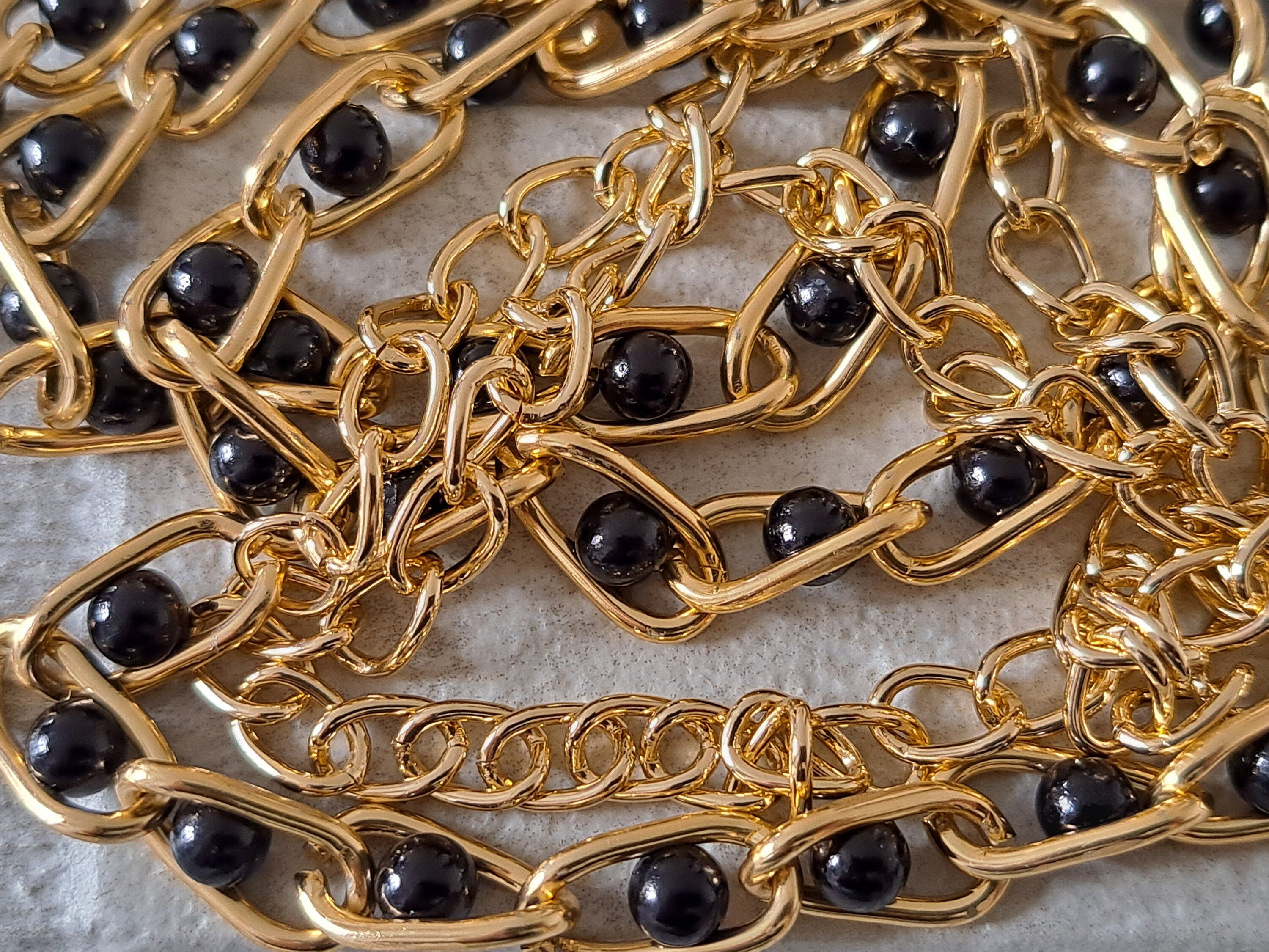 Gold Black Beaded Linked Chain Skinny Thin Handmade Dress Shirt Belt