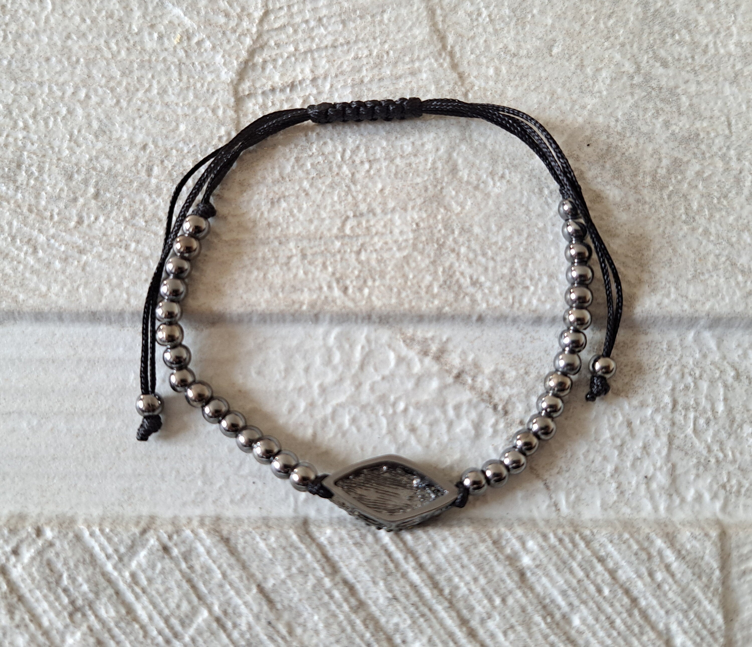 Black Evil Eye Swarovski Crystal Adjustable Flat Bracelet