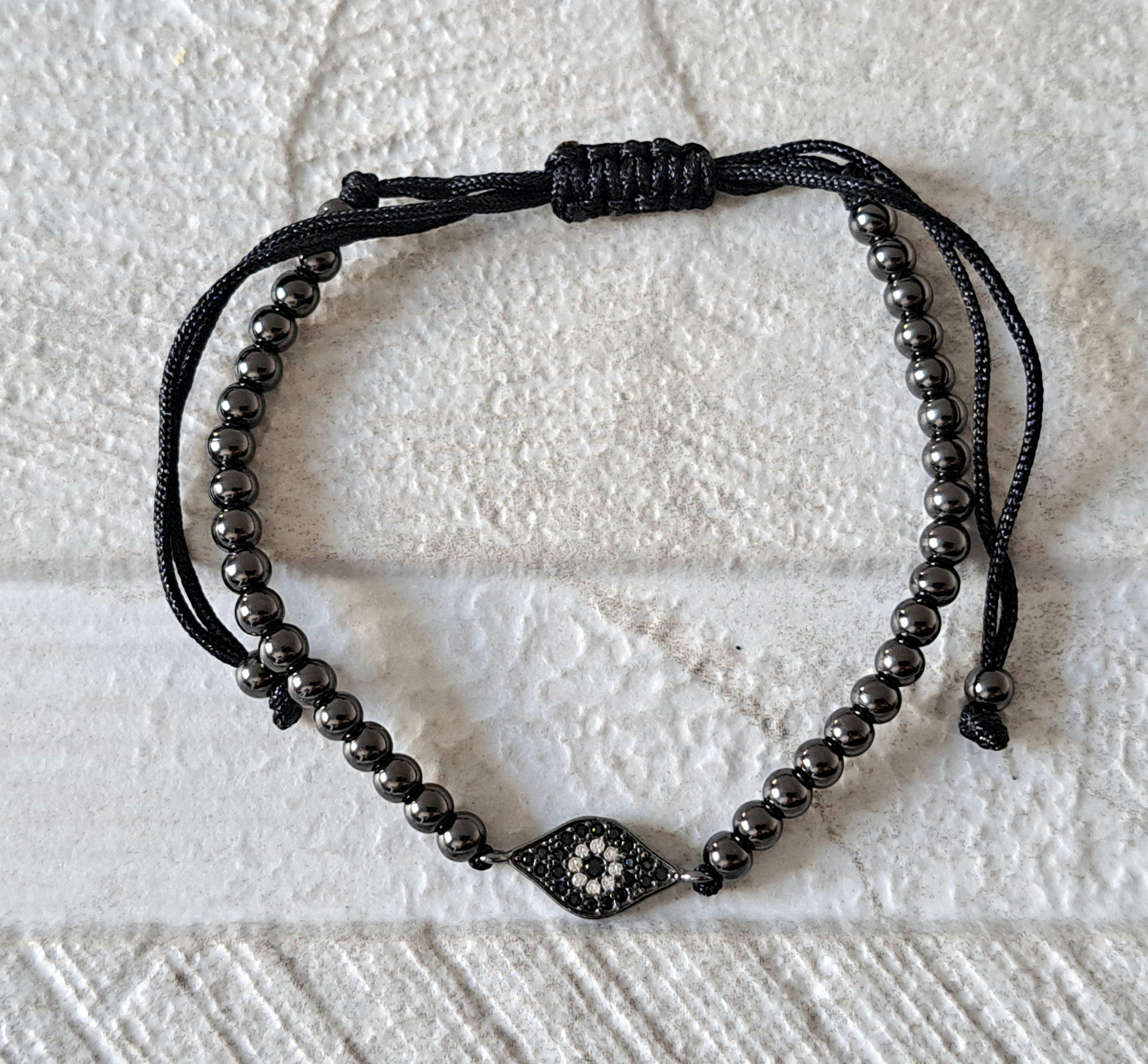 Black Evil Eye Swarovski Crystal Beaded Adjustable Bracelet