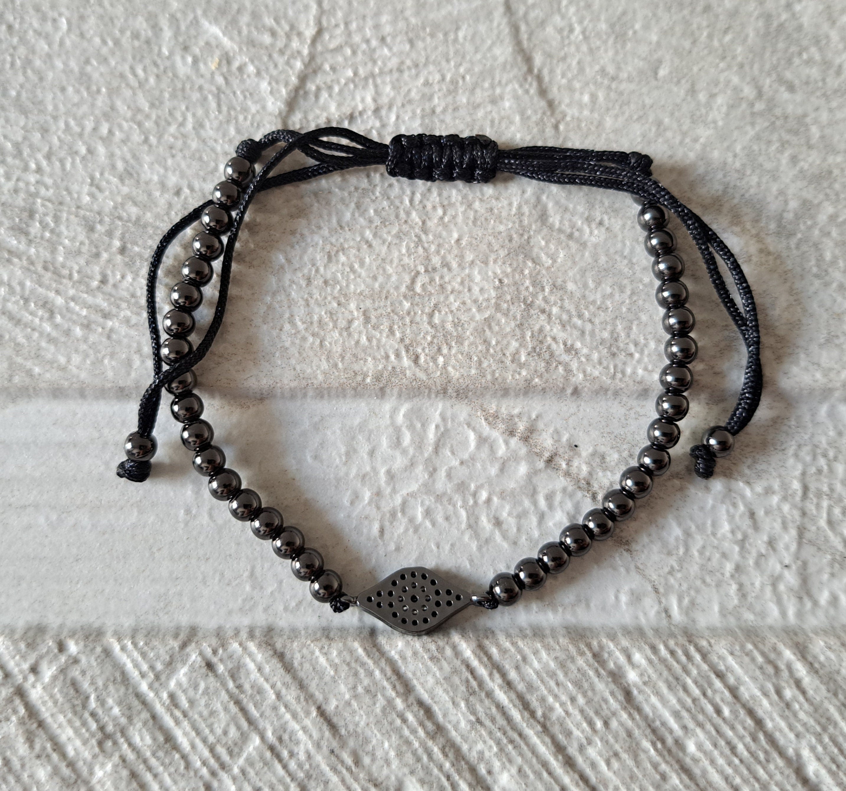 Black Evil Eye Swarovski Crystal Beaded Adjustable Bracelet