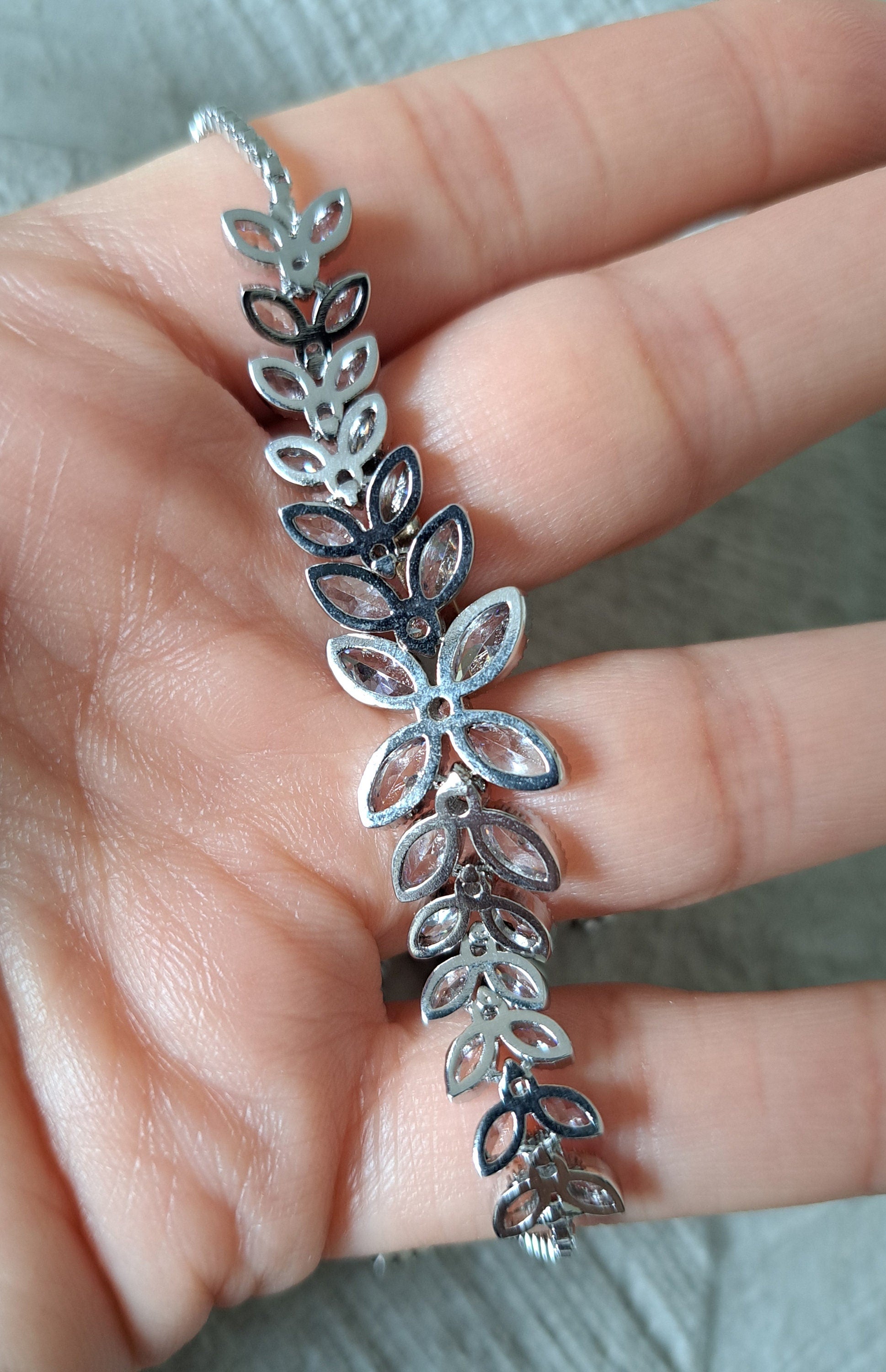 Silver Floral Swarovski Crystal Adjustable Tennis Bracelet