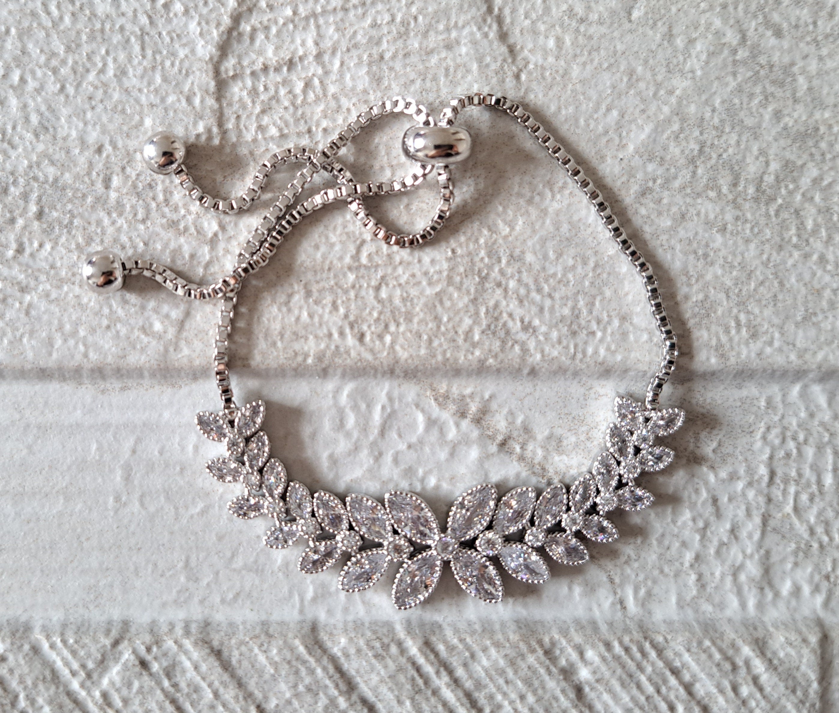 Silver Floral Swarovski Crystal Adjustable Tennis Bracelet