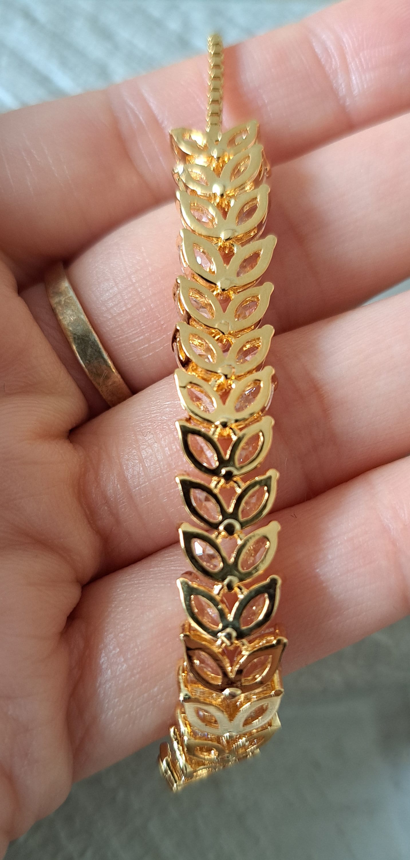 Gold Swarovski Crystal Adjustable Link Leaf Tennis Bracelet