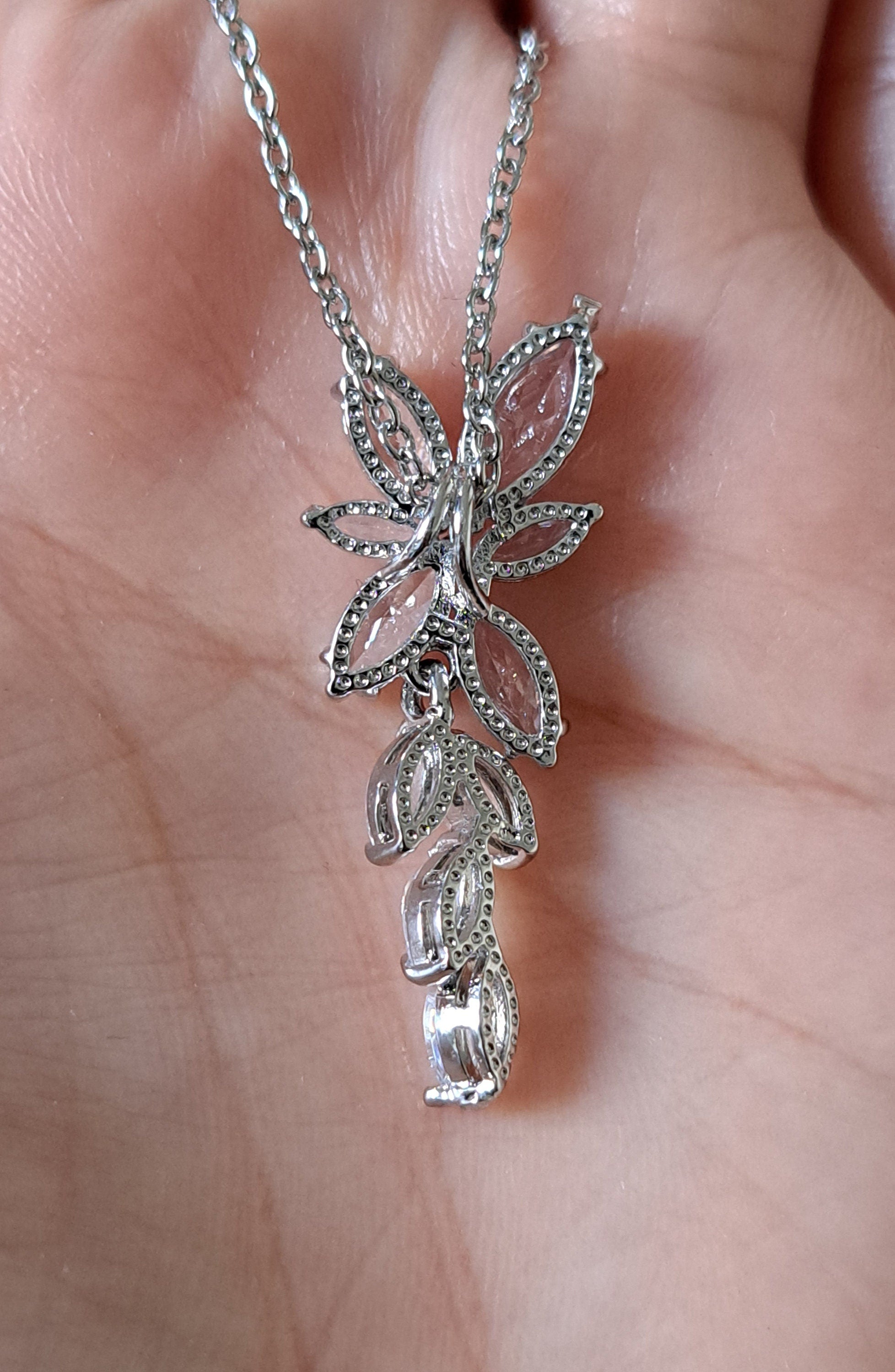 Silver Floral Drop Crystal Swarovski Necklace and Pendant