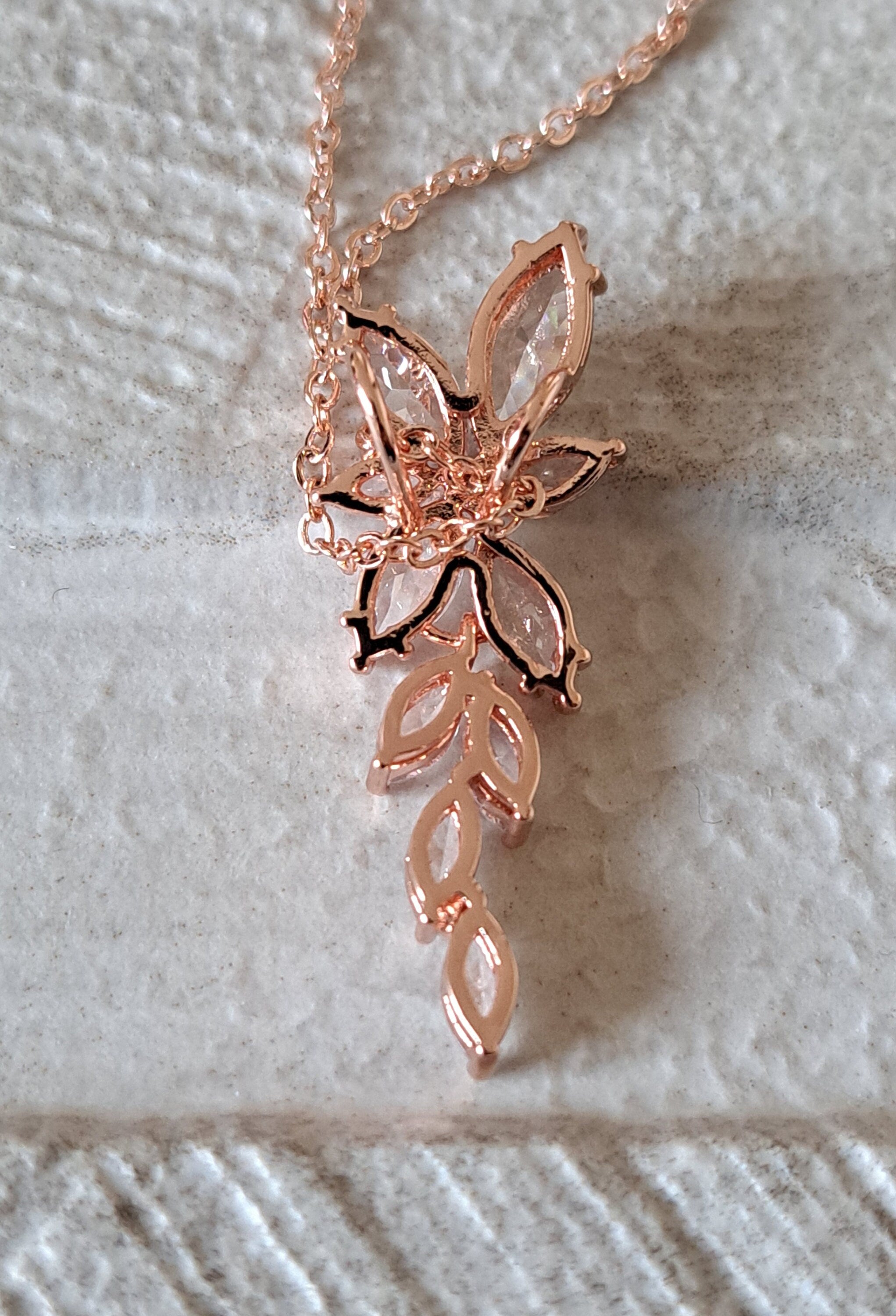 Rose Gold Floral Drop Crystal Swarovski Necklace and Pendant