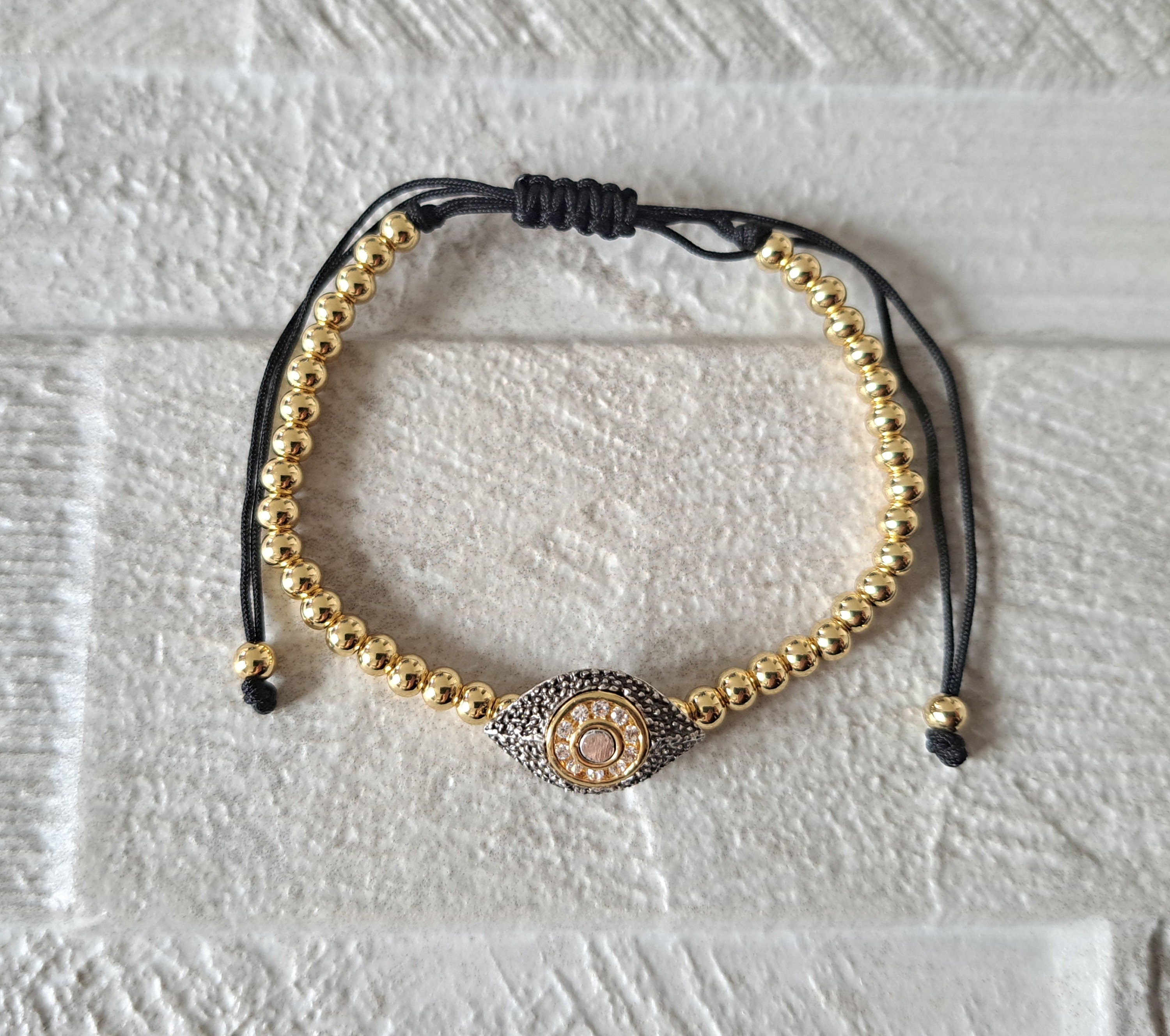 Gold Silver Swarovski Crystal Evil Eye Beaded Bracelet