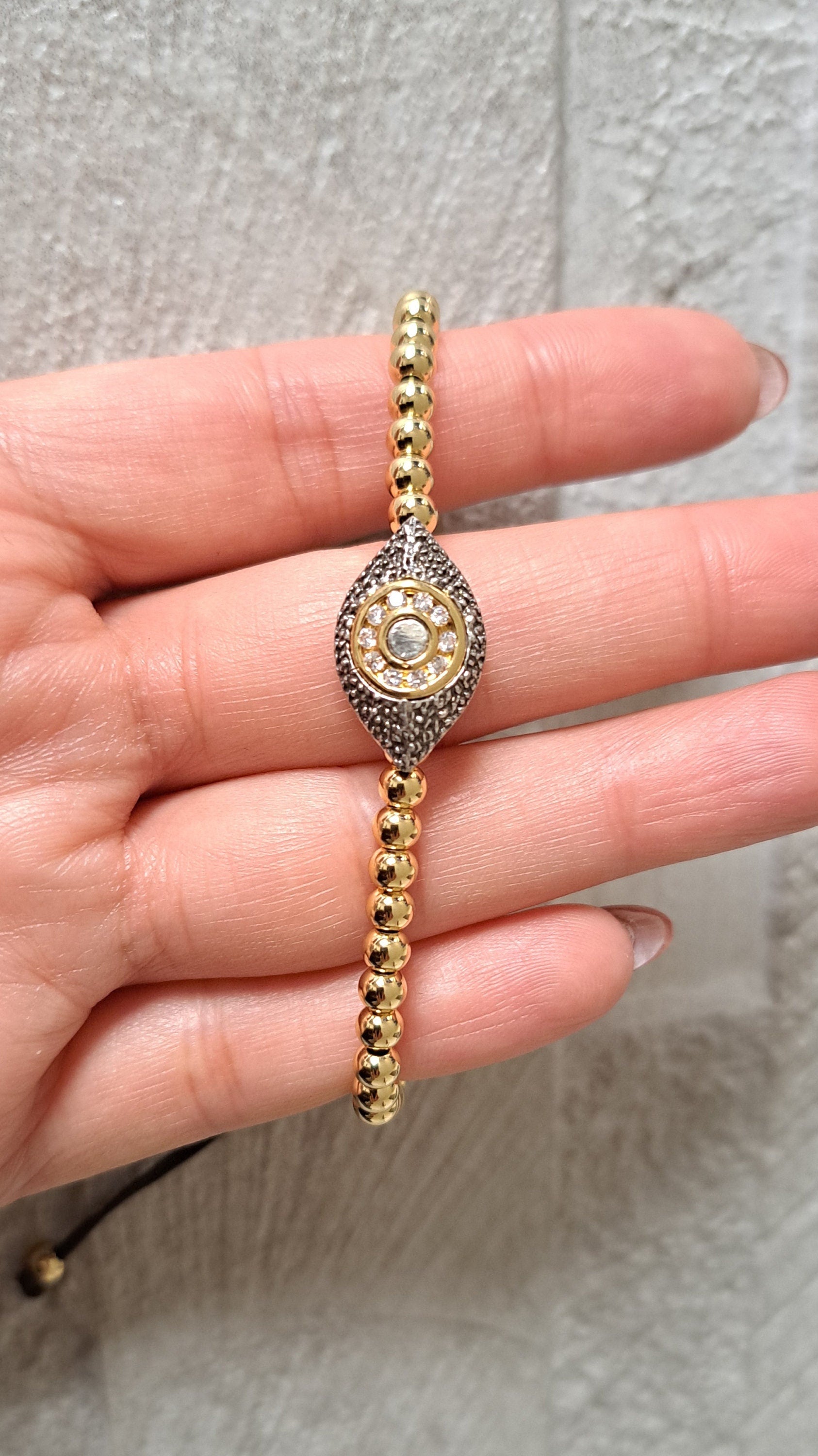 Gold Silver Swarovski Crystal Evil Eye Beaded Bracelet