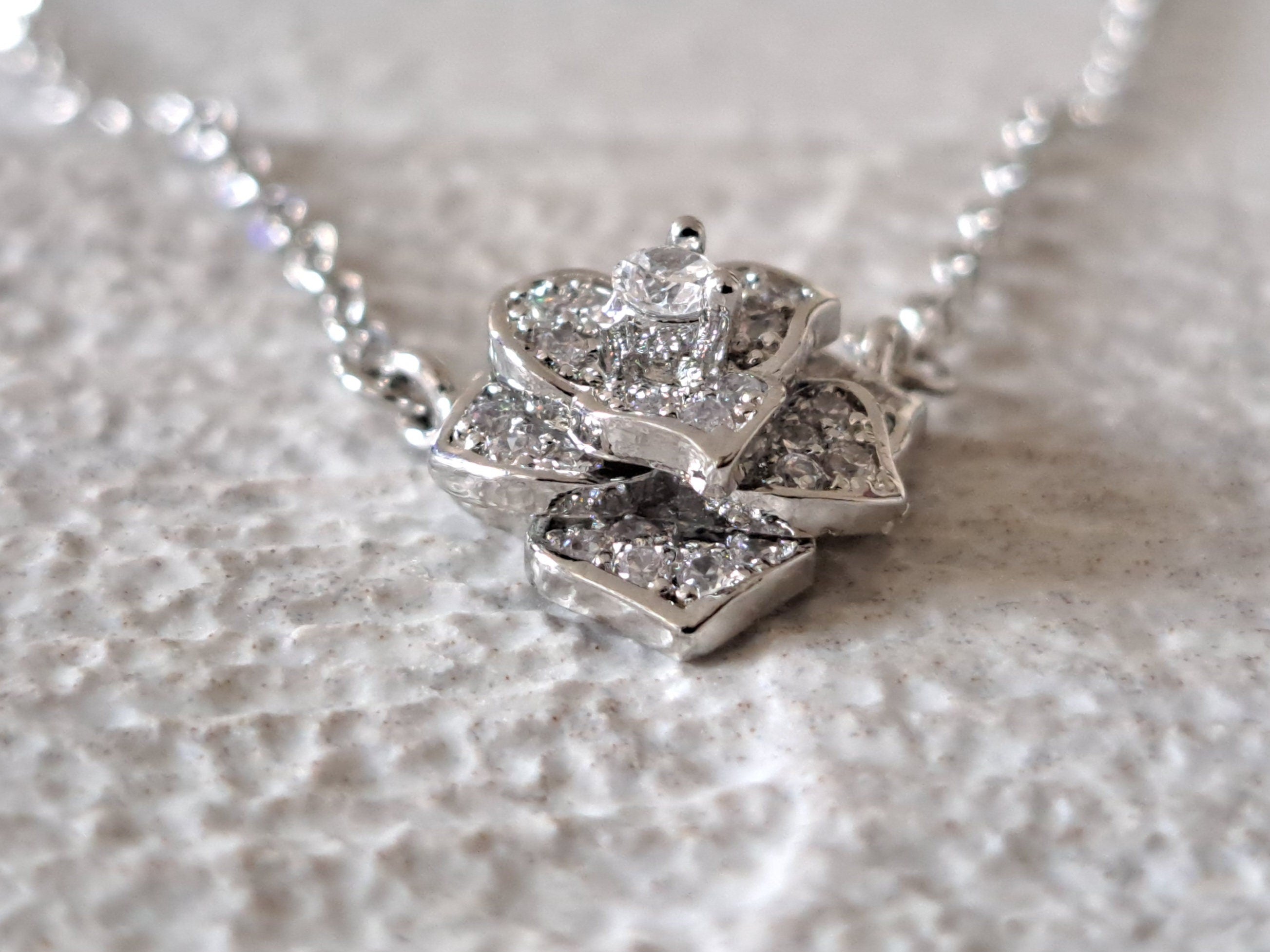 Silver Cut Out Layered Rose Swarovski Crystal Pendant Necklace