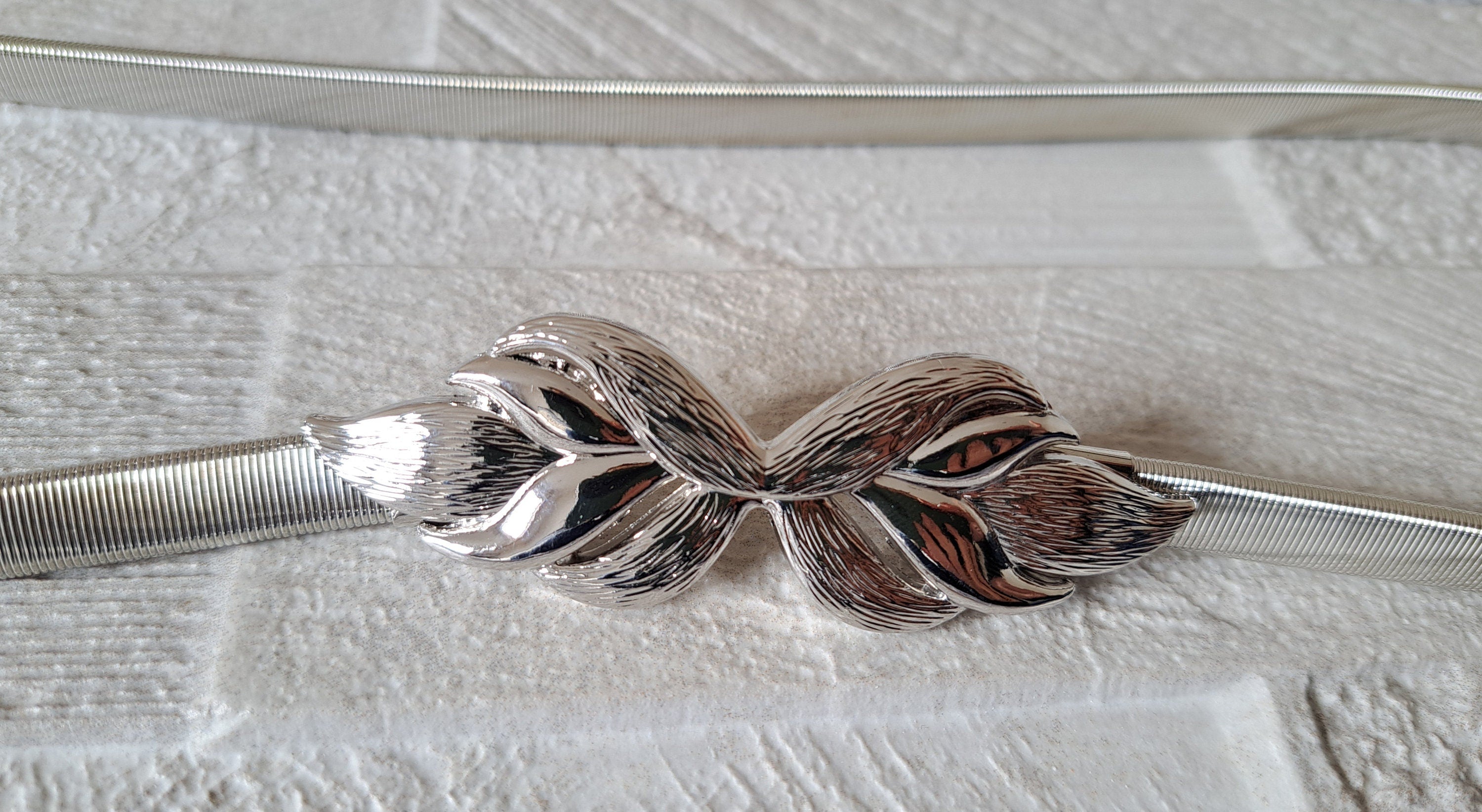 Silver Square Skinny Thin Dress Belt with Textured Buckle