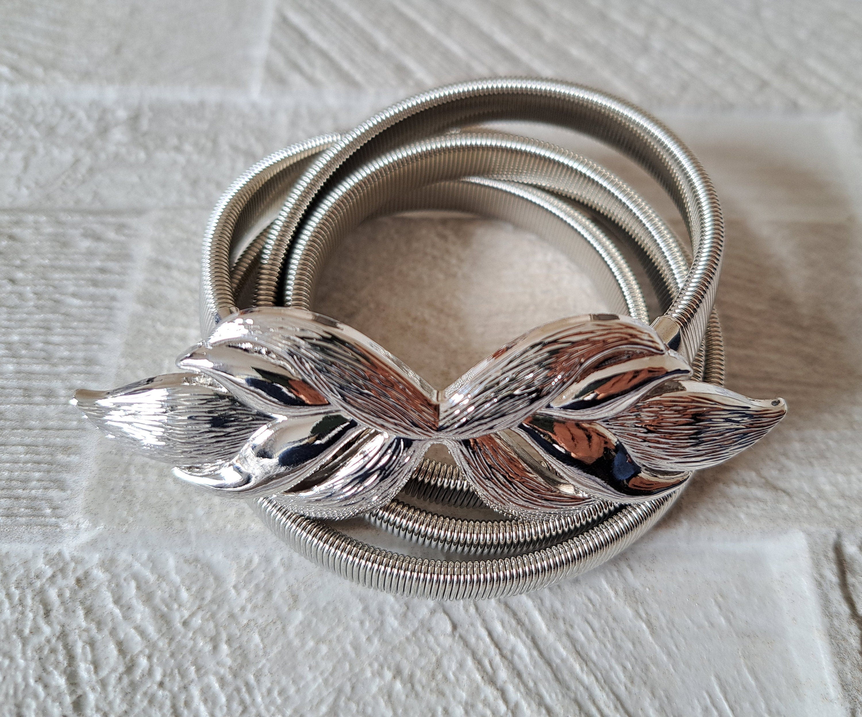 Silver Square Skinny Thin Dress Belt with Textured Buckle