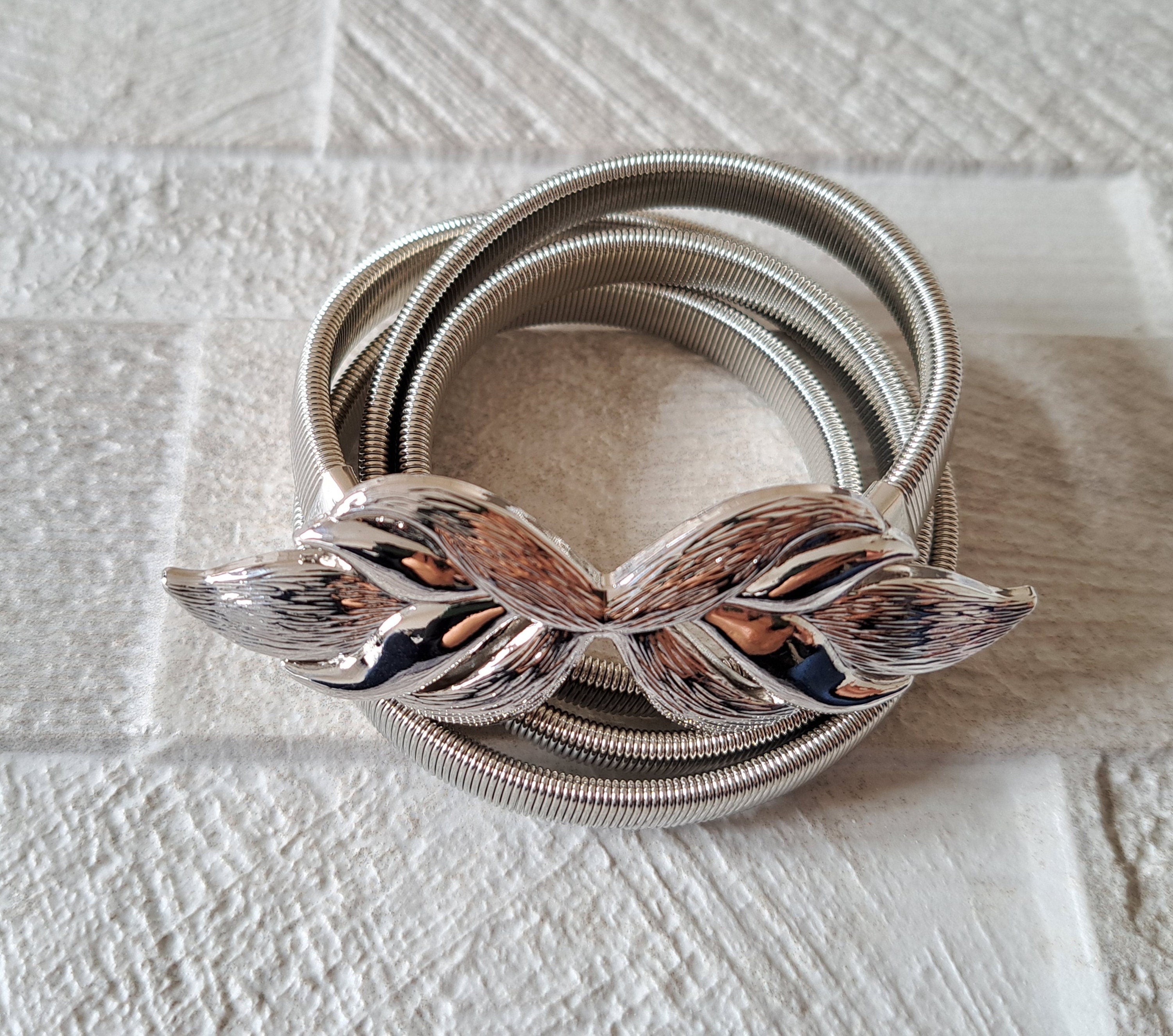 Silver Square Skinny Thin Dress Belt with Textured Buckle