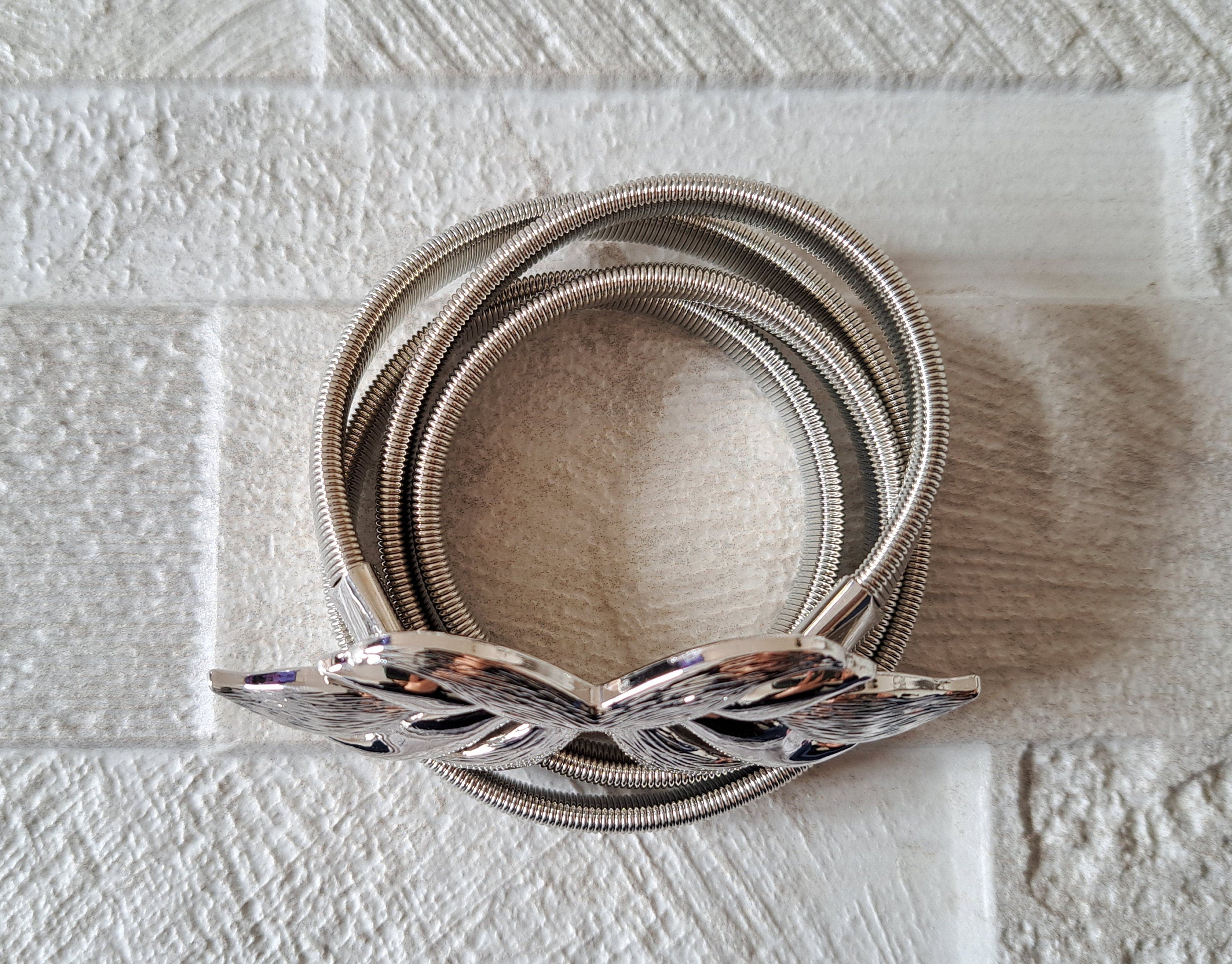 Silver Square Skinny Thin Dress Belt with Textured Buckle