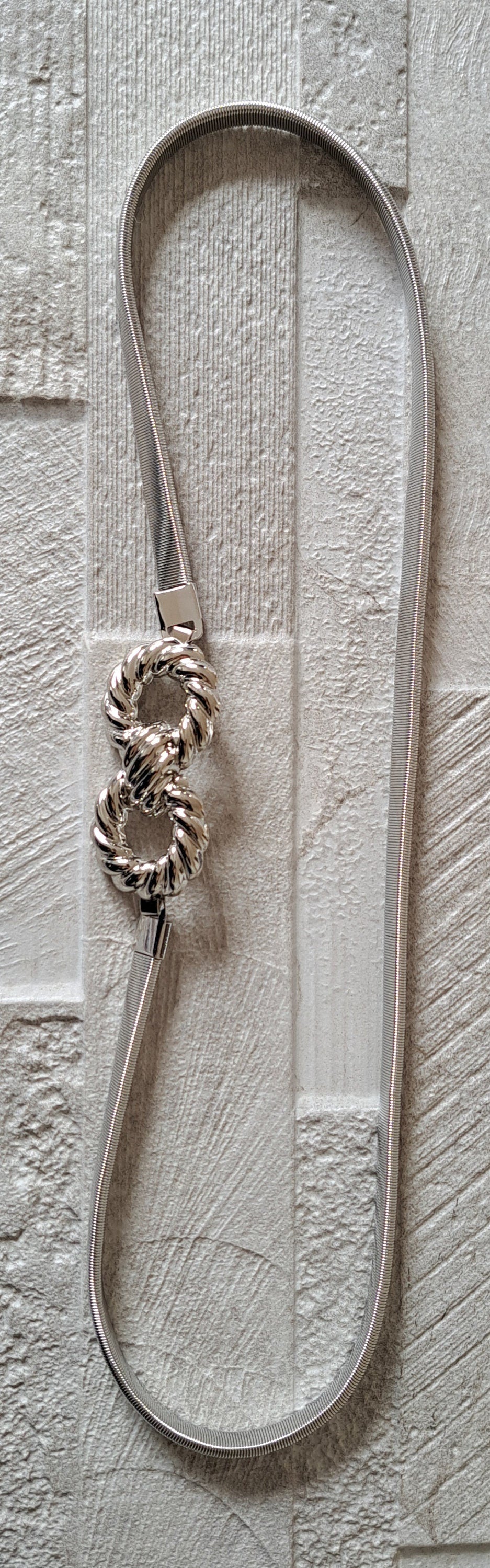 Silver Large Knot Skinny Stretch Hook Buckle Belt